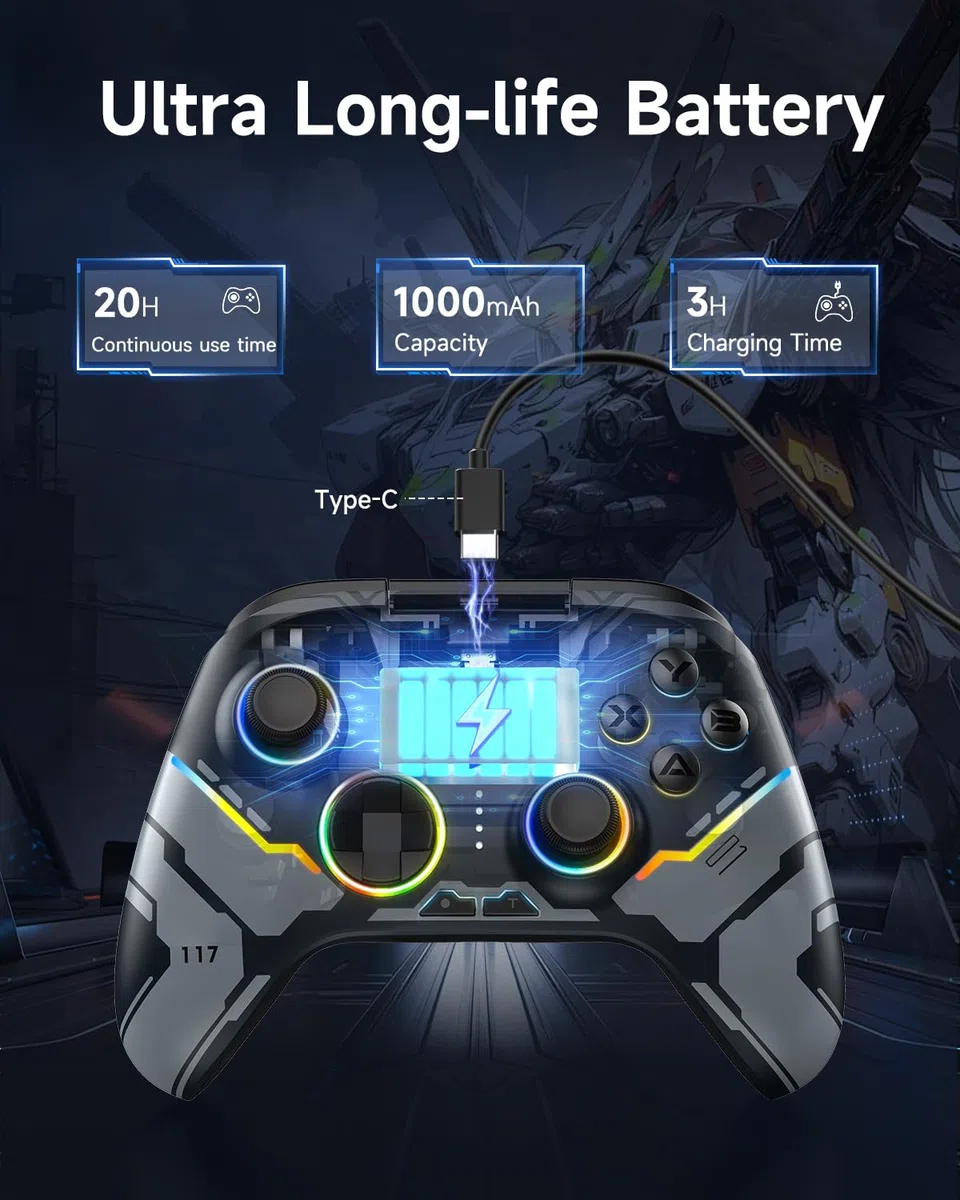 EasySMX X15 Wireless Controller con 7 Luci RGB, Joystick Hall, Trigger Hall, Pulsanti Programmabili per PC/Switch/Telefono/Tablet - Nero