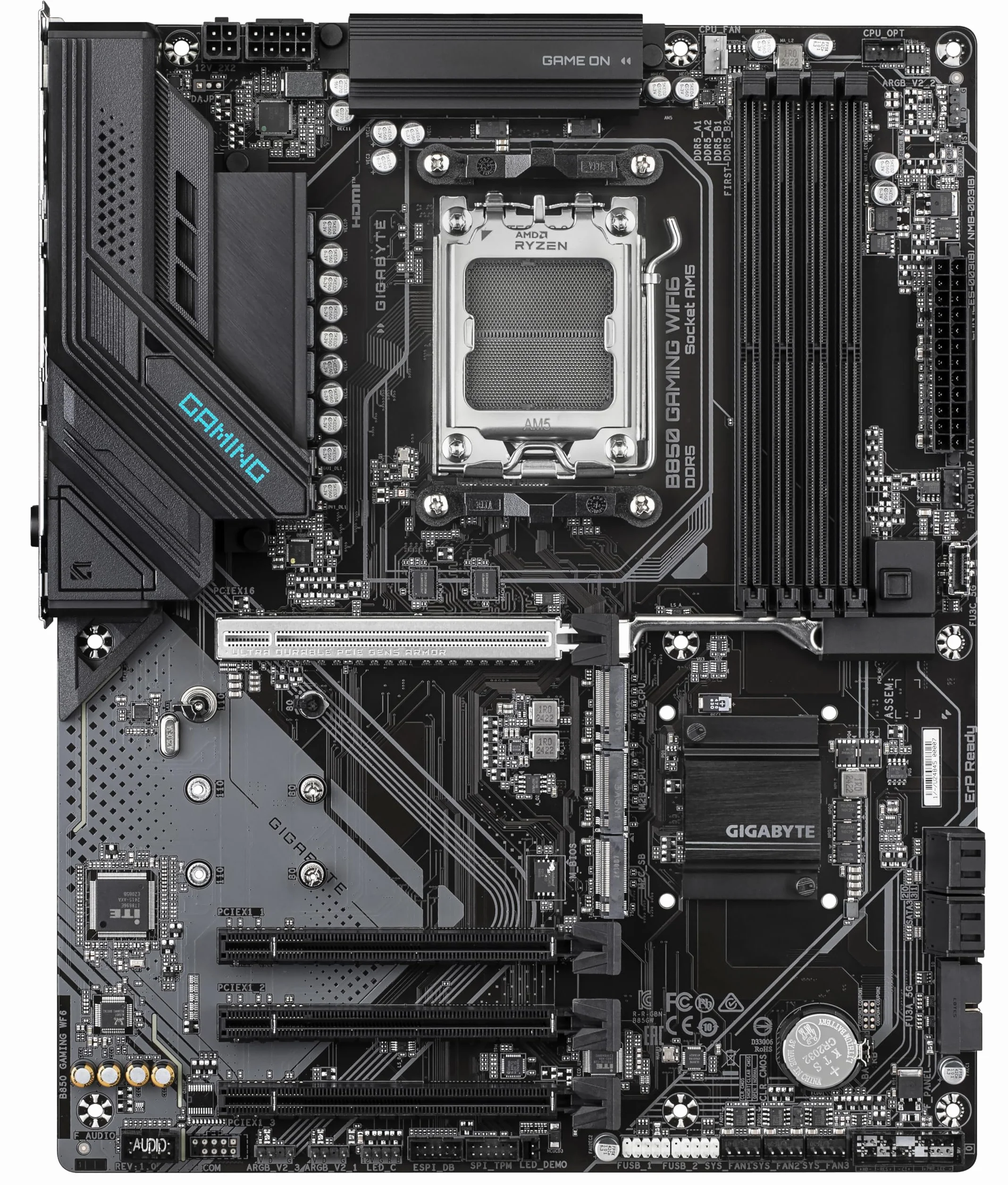 GIGABYTE B850 GAMING WIFI6 Scheda Madre - CPU AMD Ryzen Serie 9000, VRM digitale 6+2+2 fasi, fino a 8200MHz DDR5 (OC), 1xPCIe 5.0 + 2xPCIe 4.0 M.2, LAN GbE, WIFI 6, USB 3.2 Gen 2