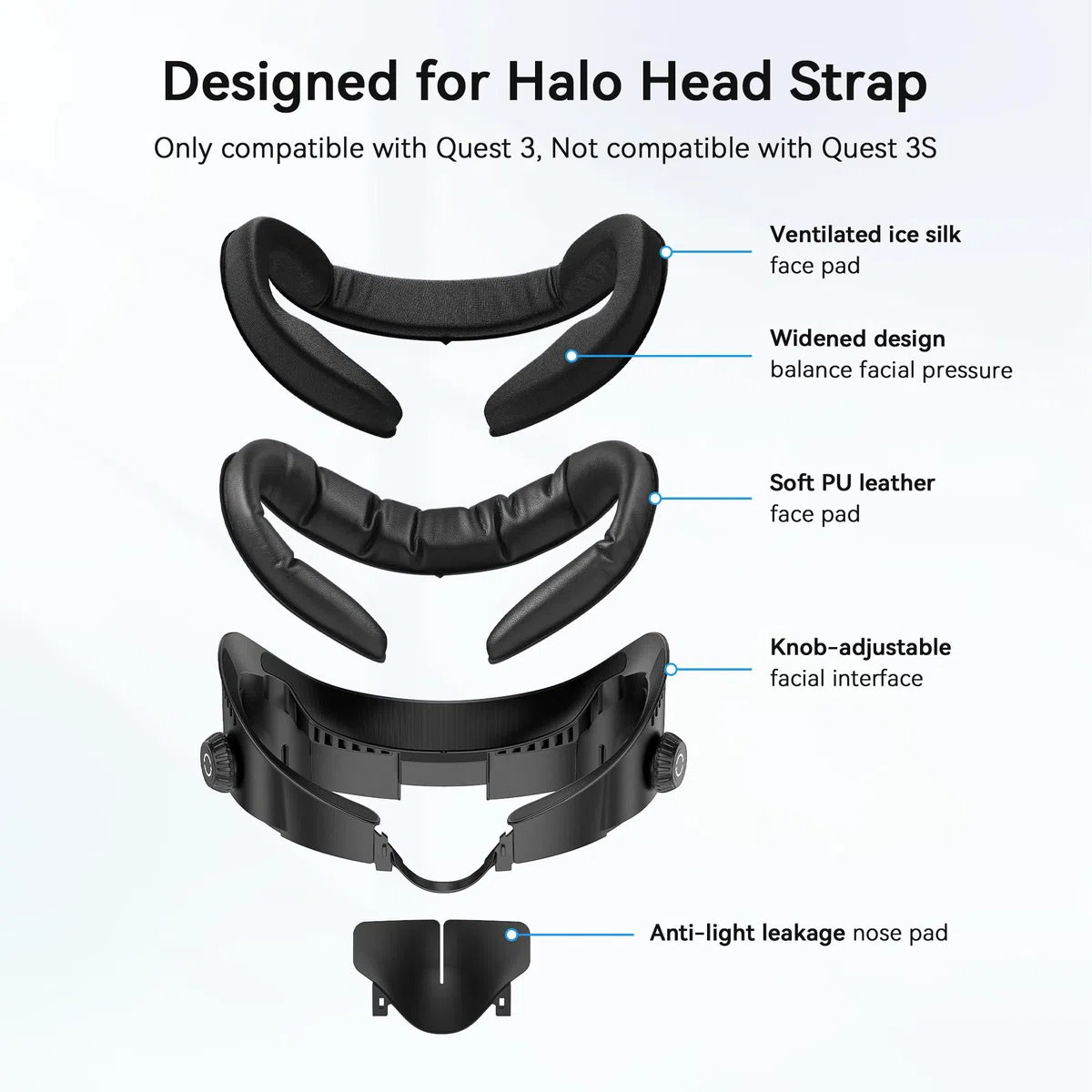 AMVR FC4A Face Cover Pad Facial Interface do Meta Quest 3, imbottitura in seta ghiaccio z wentylacją