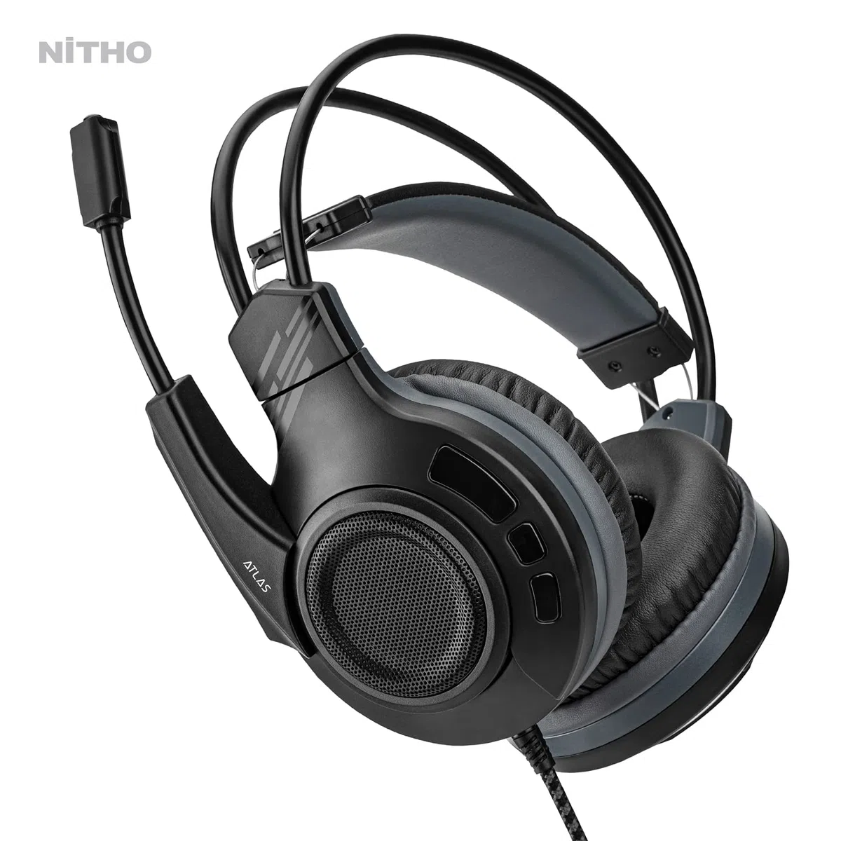 NITHO Atlas Cuffie Gaming Over-Ear 50 mm Microfono Flessibile Audio Stereo Jack 3.5 mm PC PS4 PS5 Xbox Smartphone Nero