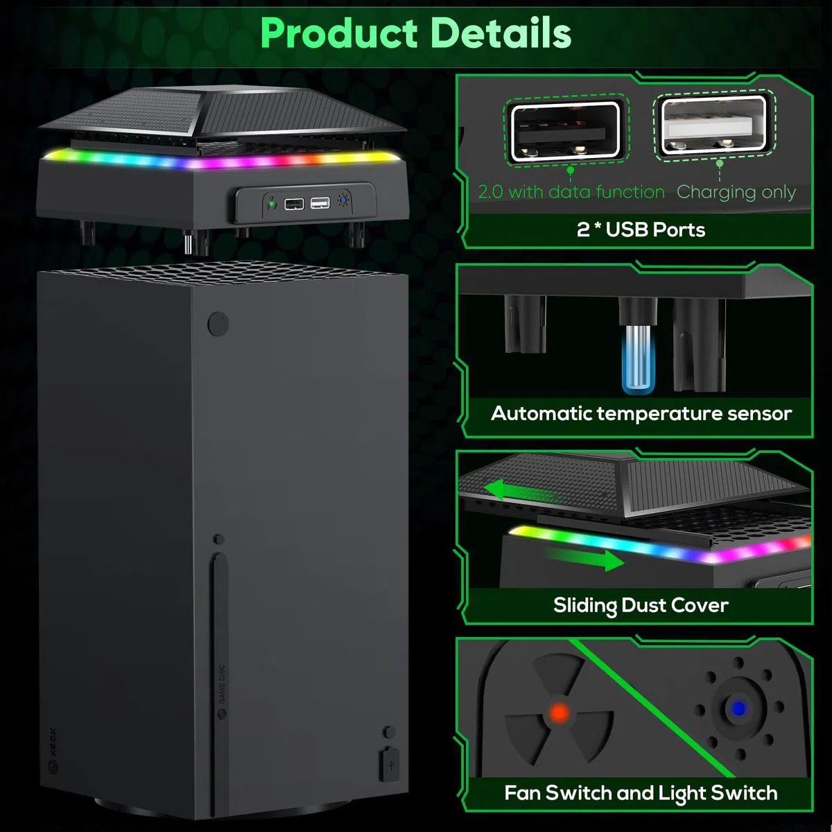 Gorixer AI Control Ventola di Raffreddamento Aggiornata per Xbox Series X con Filtro Antipolvere e Luci RGB