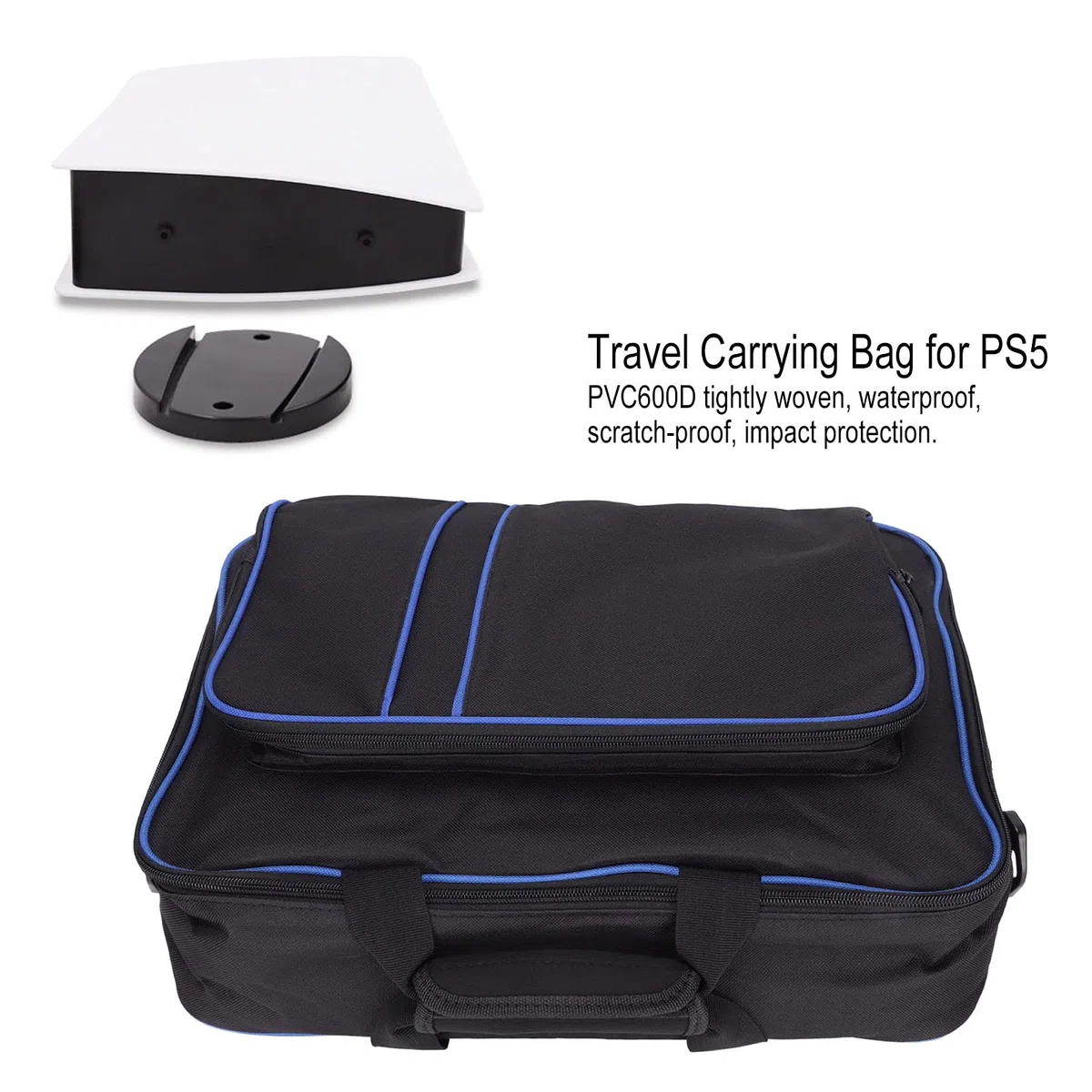 214 Borsa da Viaggio Portatile per PS5, Custodia Protettiva per Console di Grande capacità con Tracolla Regolabile e Pad Svasato per Controller di Giochi PS5(Blu Nero)