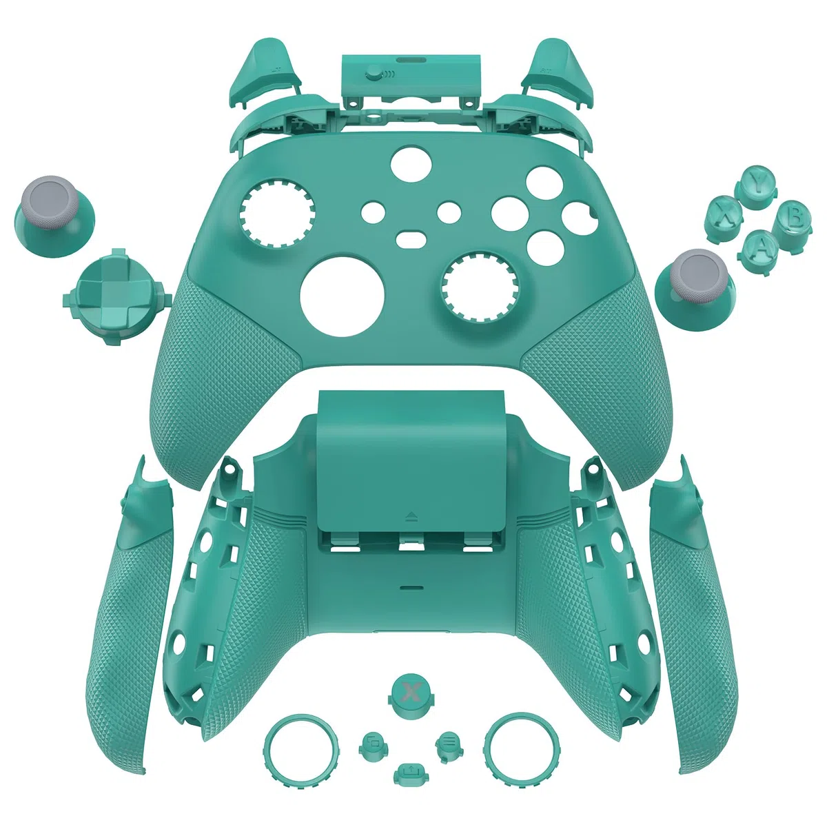 eXtremeRate Custodia Tasti Ricambio per Xbox Series X S Controller,Cover Gomma Impugnatura Trigger Stop,ASR Versione Scocca Frontale Posteriore per Xbox Series S Joystick Model 1914-Verde Petrolio