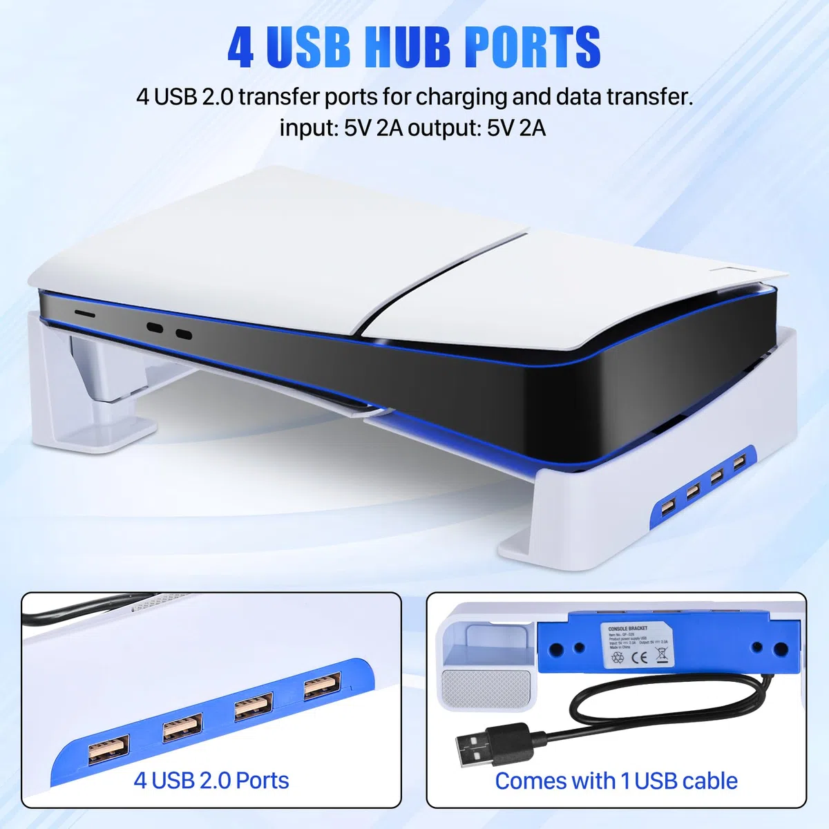 AXFEE Supporto per PS5 Slim, Supporto Orizzontale con 4 Porte USB e Pattini Antiscivolo, Accessori per Console