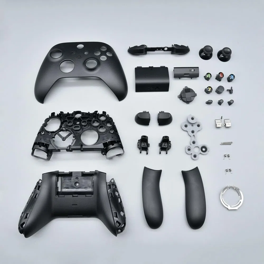 Kit Guscio di Ricambio per Controller Xbox Serie X/S - Custodia Telaio Centrale Guide Laterali Pulsanti ABXY Paraurti LB RB (Nero)