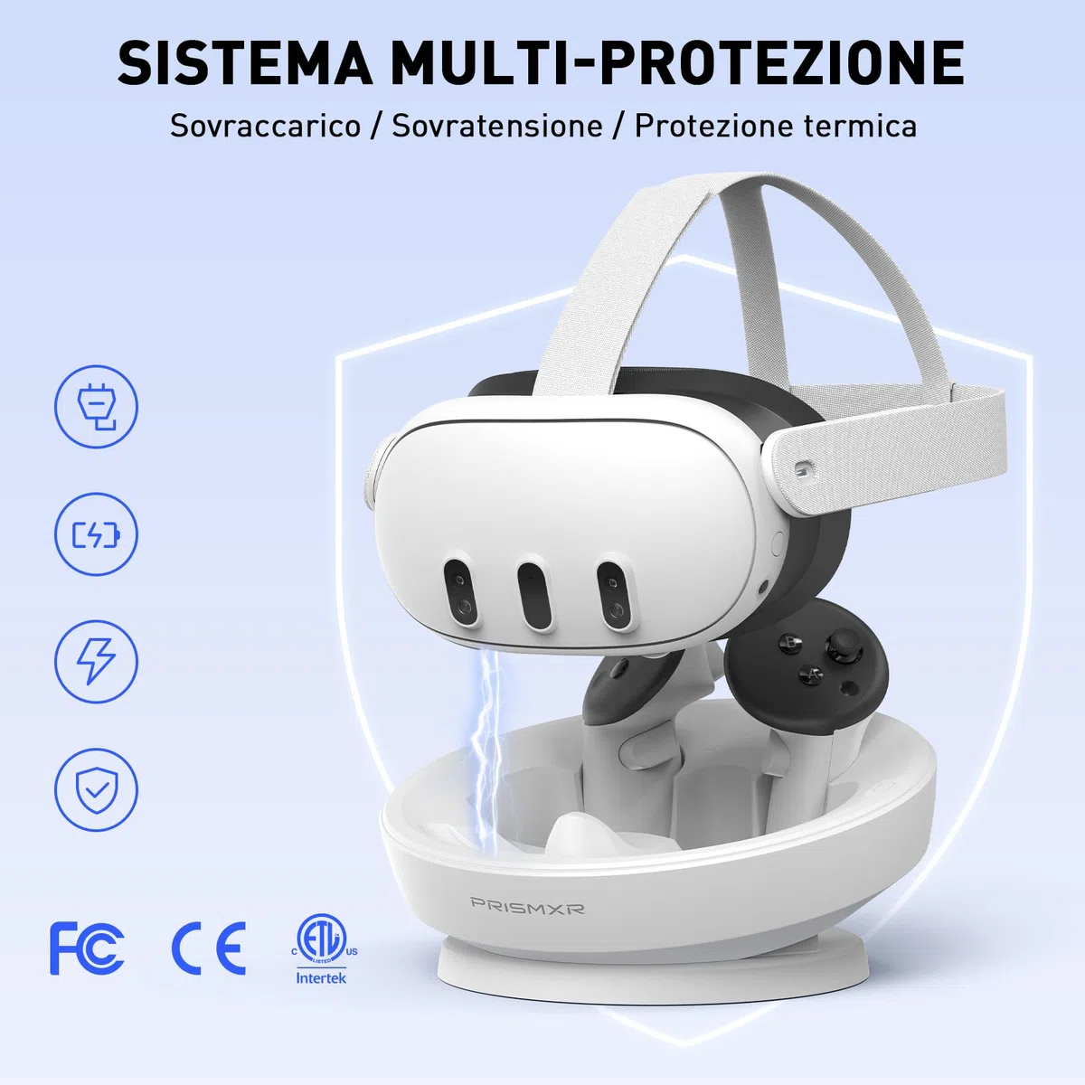 PRISMXR Dock di Ricarica Stazione Ricarica Rapida per Meta Quest 3 Accessori Quest3 Controller 2 Batterie Ricaricabili (Carina D1)
