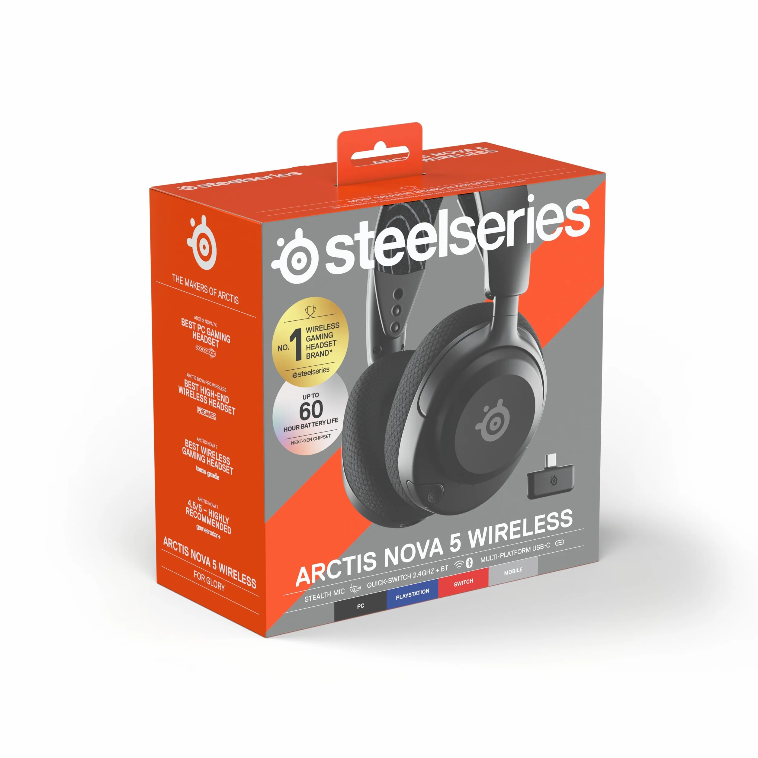 SteelSeries Arctis Nova 5 Cuffie Gaming Wireless Multi-Sistema Driver Magnetici al Neodimio 100+ Preset Audio Batteria 60 HR 2,4GHz BT Microfono ClearCast Gen2.X PC PS5 Cellulare