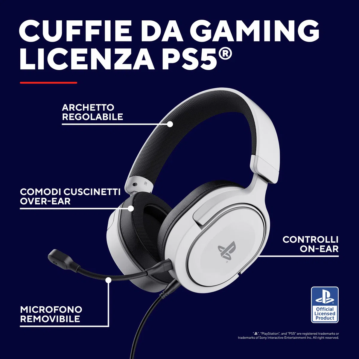 Trust Gaming GXT 498W Forta Cuffie Ecosostenibili PS5 PS4 Over-Ear Microfono Staccabile Cavo 1.2 m Jack 3.5 mm Bianco