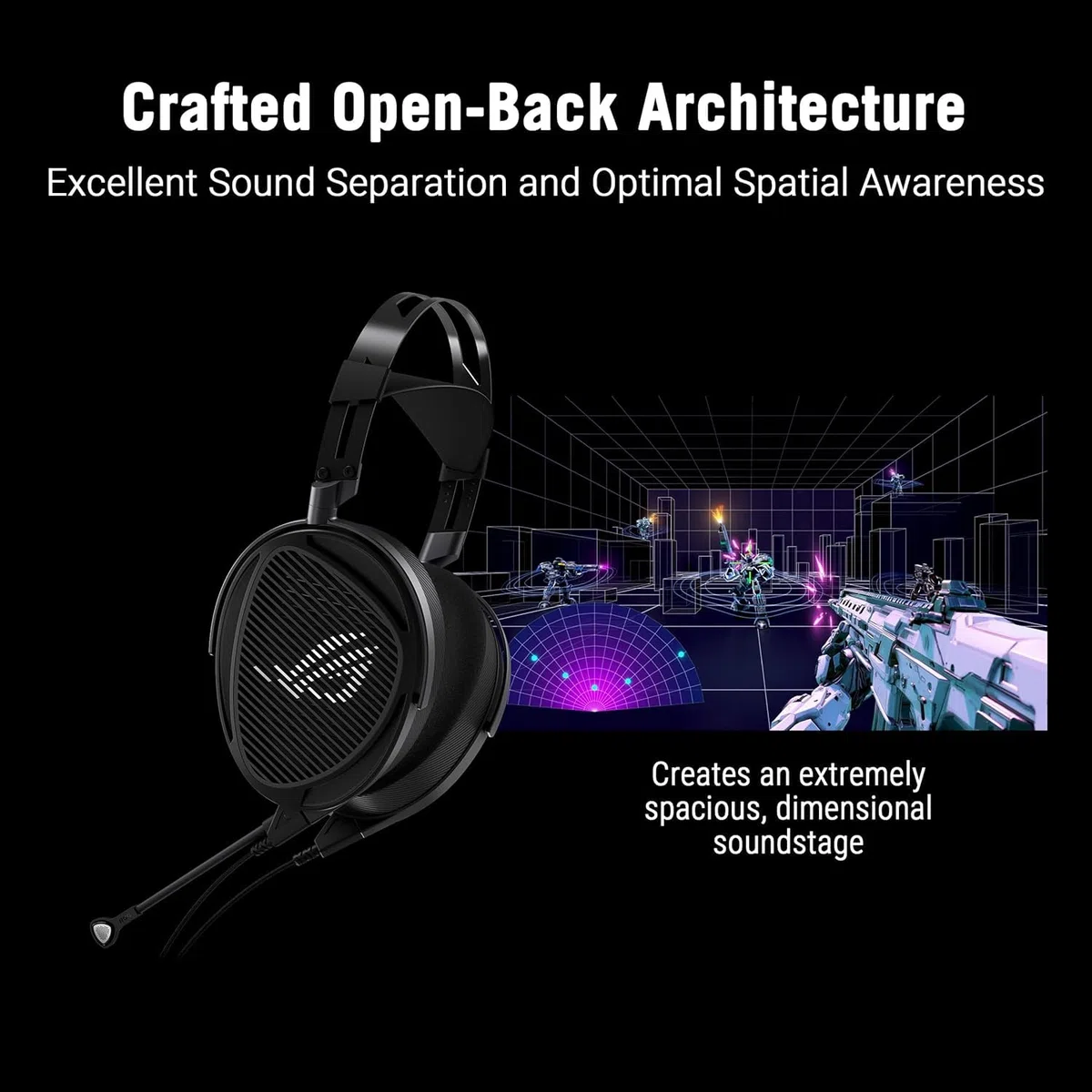 Cuffie da Gioco Cablate ASUS ROG Kithara, Driver Magnetico 100 mm, Microfono MEMS, Ingressi 3,5 mm, PC/Switch/PS5, Nero