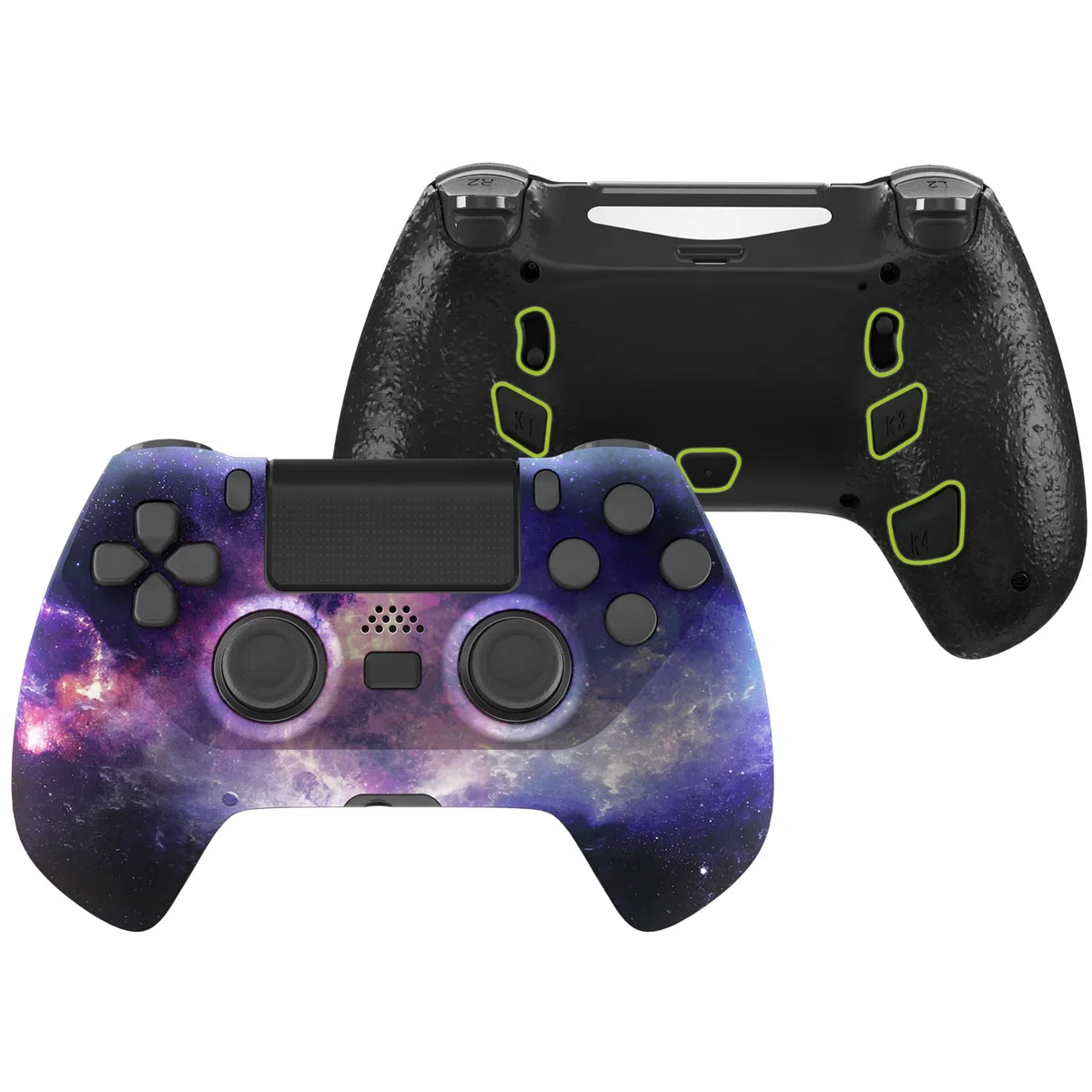 eXtremeRate DECADE Torneo Aggiornamento Kit per ps4 Controller CUH-ZCT2(Non Controller), Cover Shell&Tasti Posteriori&Trigger Stop, Accessori per ps4 Joystick JDM-040/050/055, Galassia Nebulosa