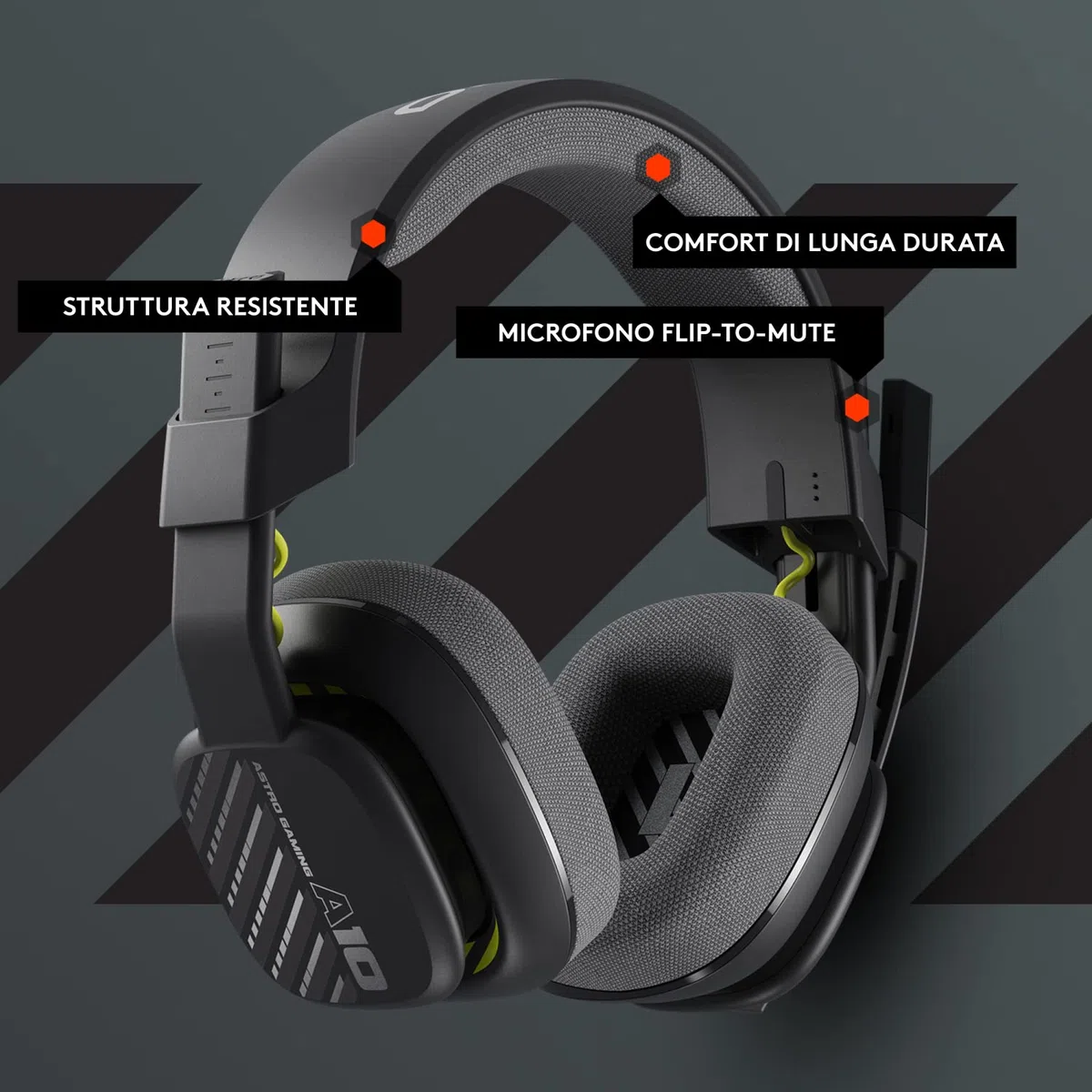 ASTRO A10 Cuffie Gaming Cablate Gen 2, Cuffie da Gioco Over-Ear con Microfono Flip-to-Mute, Leggere e Resistenti, Driver 32 mm, Compatibile con PS5, PS4, Nintendo Switch, PC - Nero