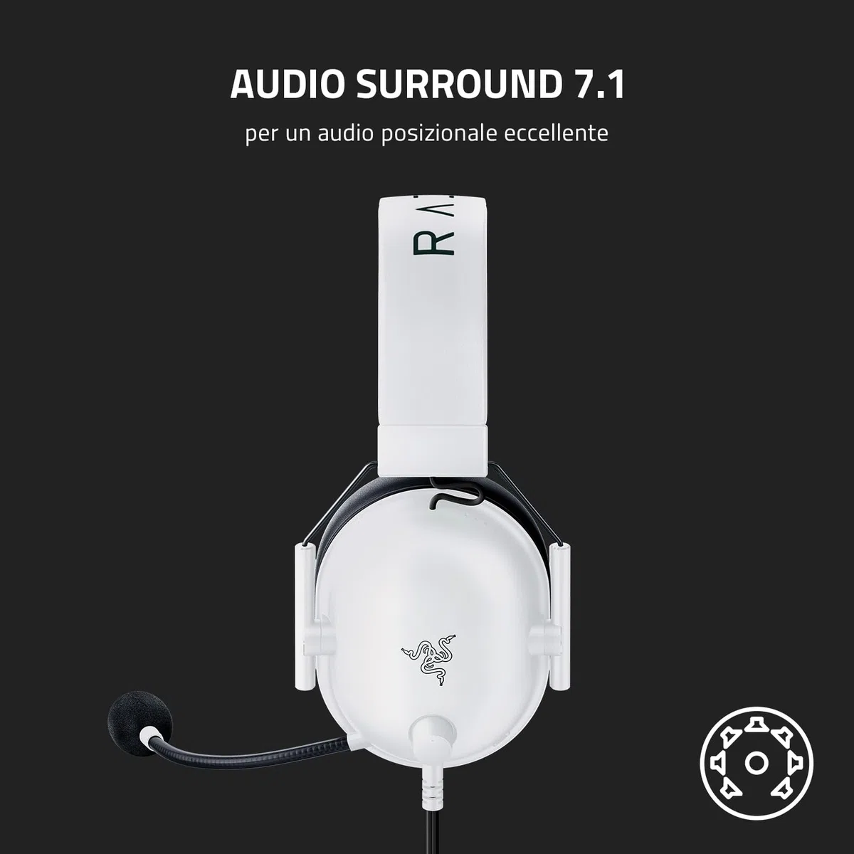 Razer BlackShark V2 X Cuffie da Gioco Esports Cablate Driver TriForce 50 mm Microfono HyperClear Audio Surround 7.1 Bianco