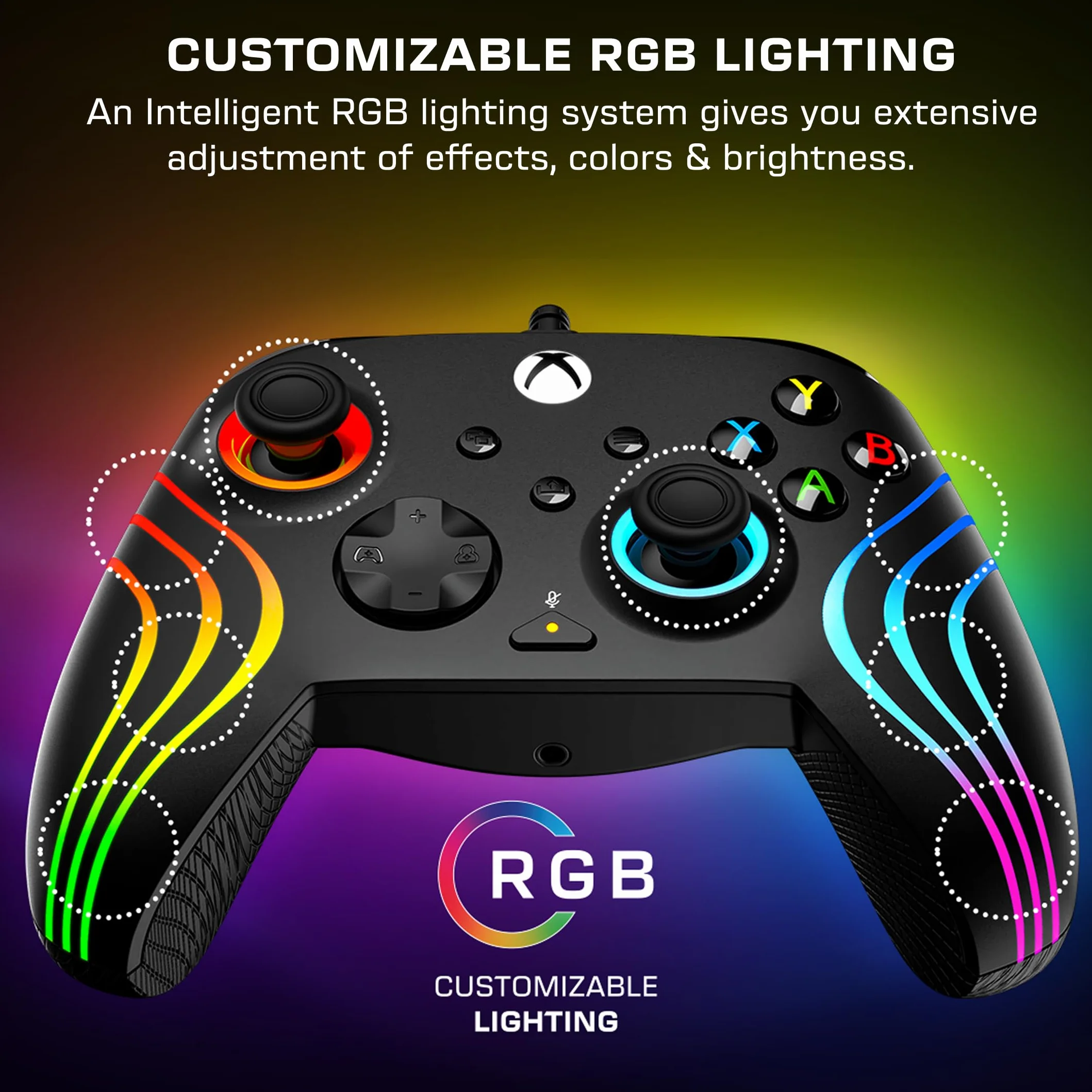 Turtle Beach Afterglow Wave Nero Controller Gamepad RGB cablato per Xbox Series XS, Xbox One e Windows
