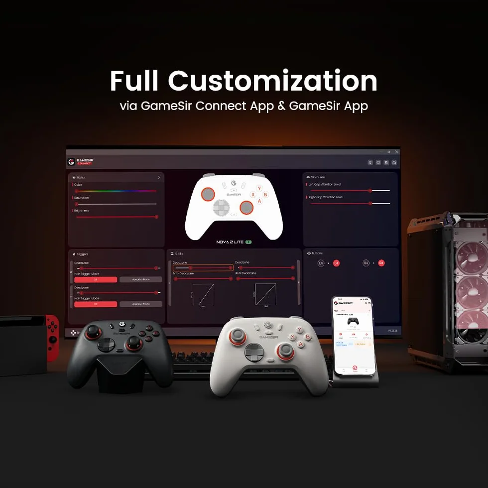 GameSir Nova 2 Lite Controller wireless con joystick ad effetto Hall e trigger, frequenza di polling 2.4G e Wired 1000Hz, Turbo, PC GamePad compatibile con PC/Switch/Steam/iOS/Android (nero)