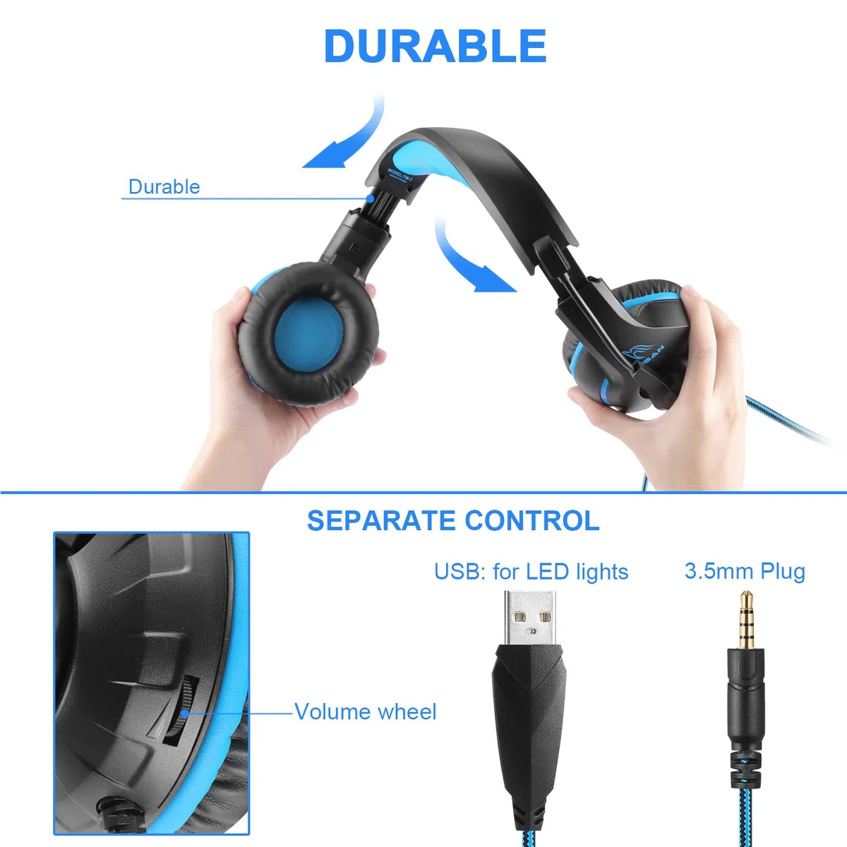 YINSAN Cuffie Gaming con Microfono per PS5 PS4 PC Xbox One Nintendo Switch Xbox, Cuffie da Gioco Cablate Over Ear con Cancellazione del Rumore, Stereo Bass Deep, LED Luce, Leggero, Blu