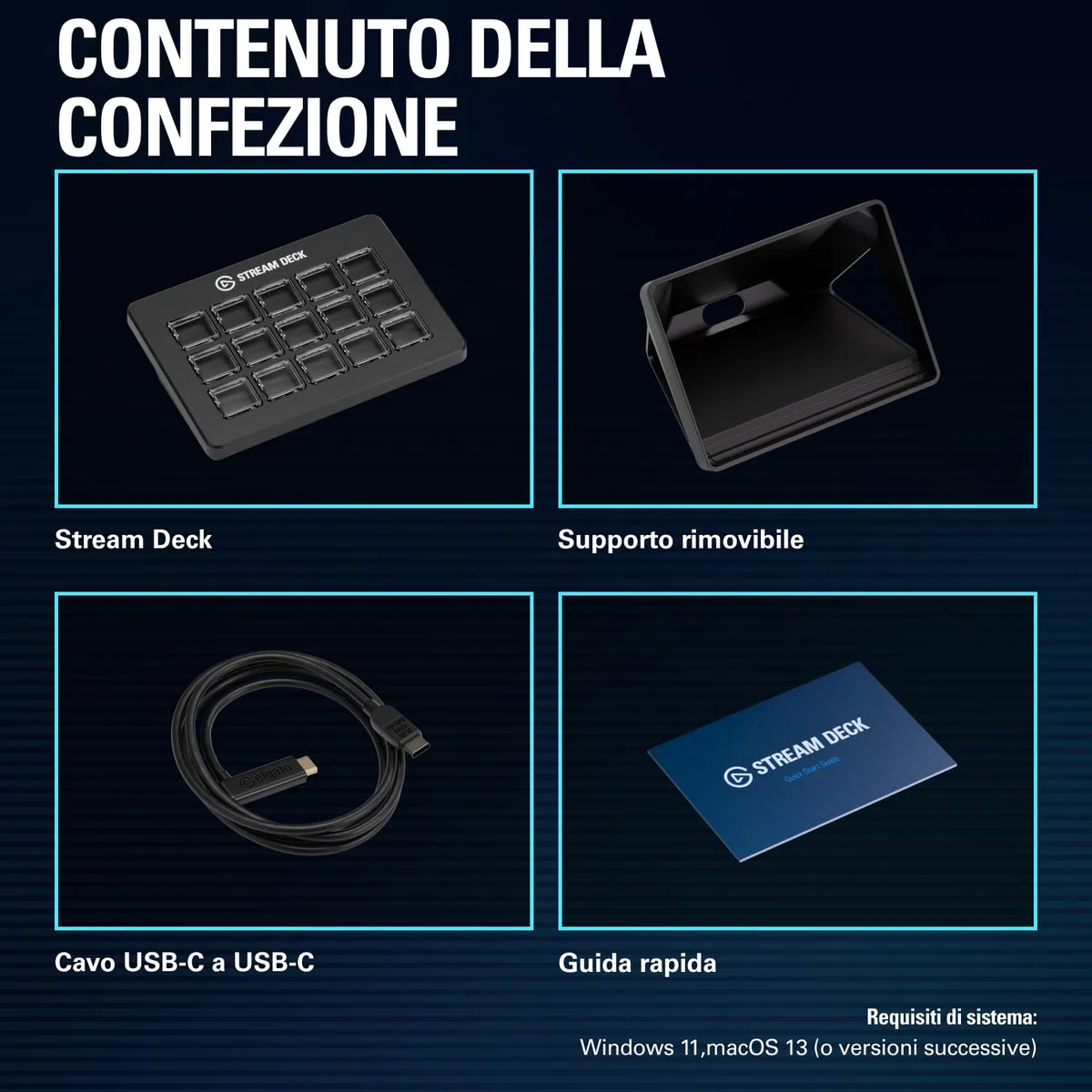Elgato Stream Deck Scissor Keys Controller flusso lavoro tasti macro personalizzabili OBS Twitch Discord Windows 10 macOS 13