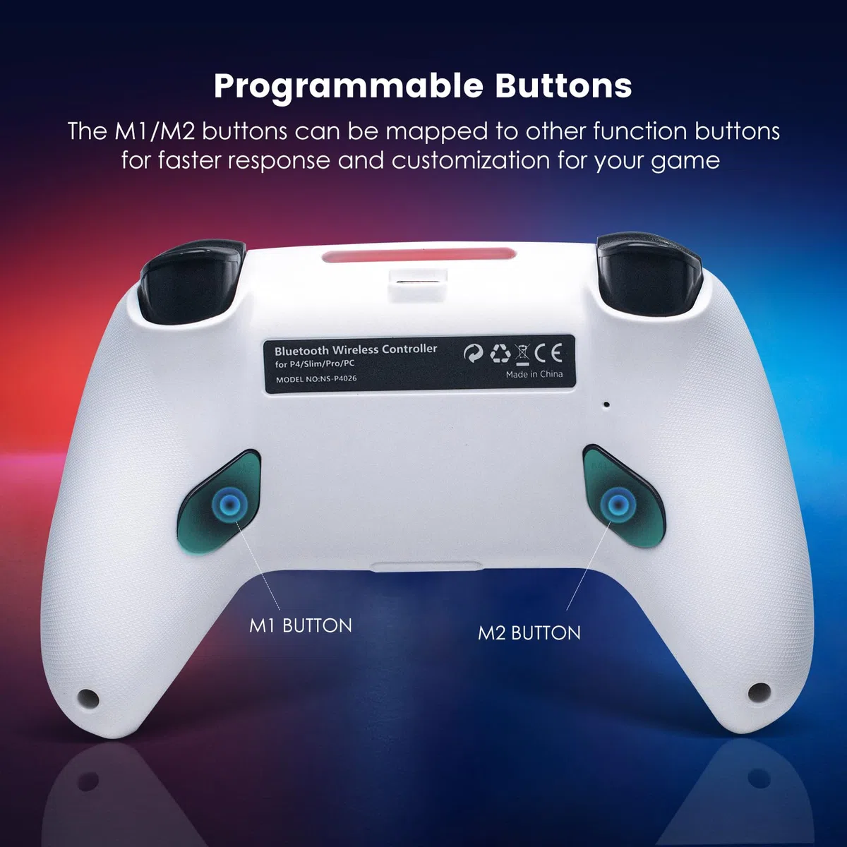 DoJoZone Wireless Controller Compatibile con PS4/Pro/Slim, Joystick con Hall Effect Trigger/Stick (NO Drift), Luci RGB, Jack Cuffie, Pulsanti Programmabili, Vibrazione, Sensore 6 Assi