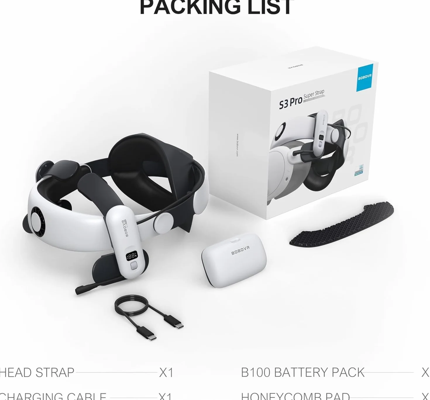 BOBOVR S3 Pro Pacco Batteria Cinturino per Testa 10000 mAh Compatibile Quest 3/Quest 3S