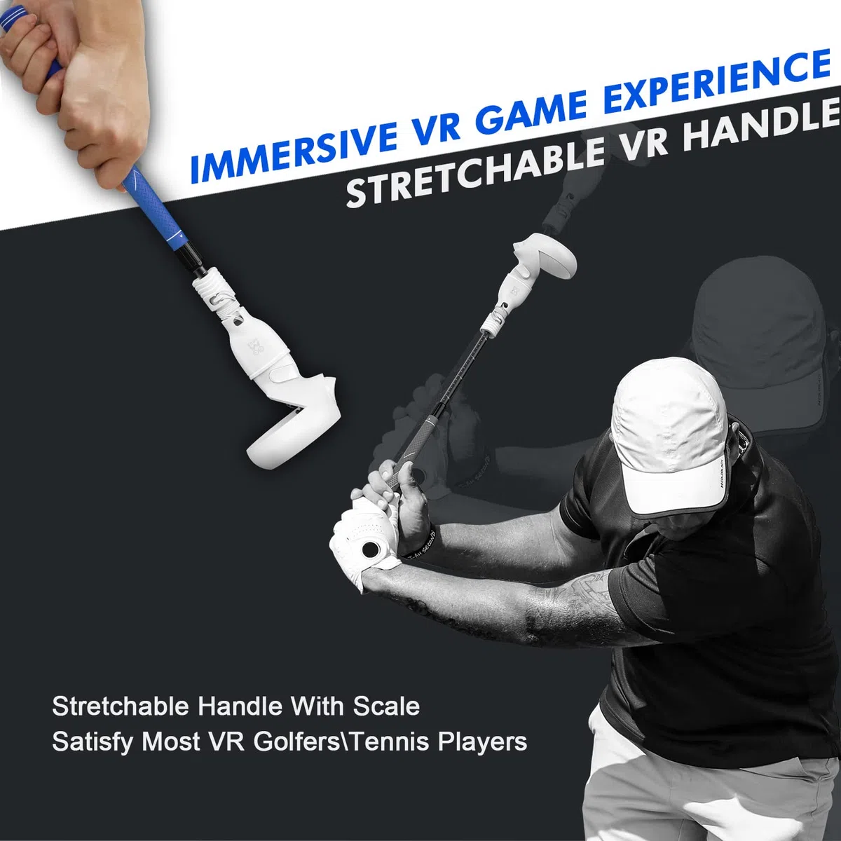 AMVR Impugnatura da golf per controller Quest 2, retrattile 2 in 1 Accessori universali per controller destro e sinistro