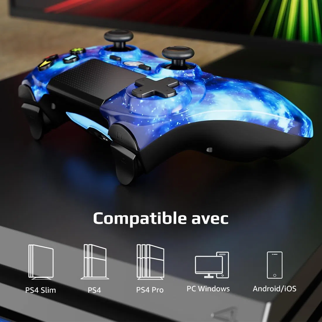 CHENGDAO Controller Wireless per PS4, Controller Multipiattaforma da 2 Pezzi Compatibile con PS4/Pro/Slim/PC/iOS/Android/MacOS, con Doppia Vibrazione/Jack Audio da 3,5 mm/Touchpad Sensibile