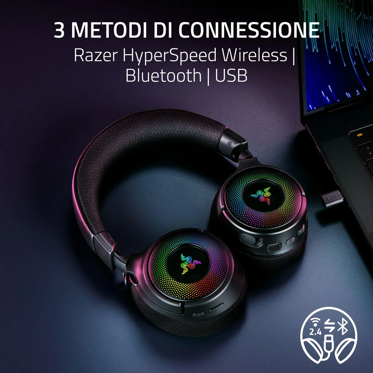 Razer Kraken V4 Cuffia da gioco wireless 40mm THX Spatial Audio RGB Nero