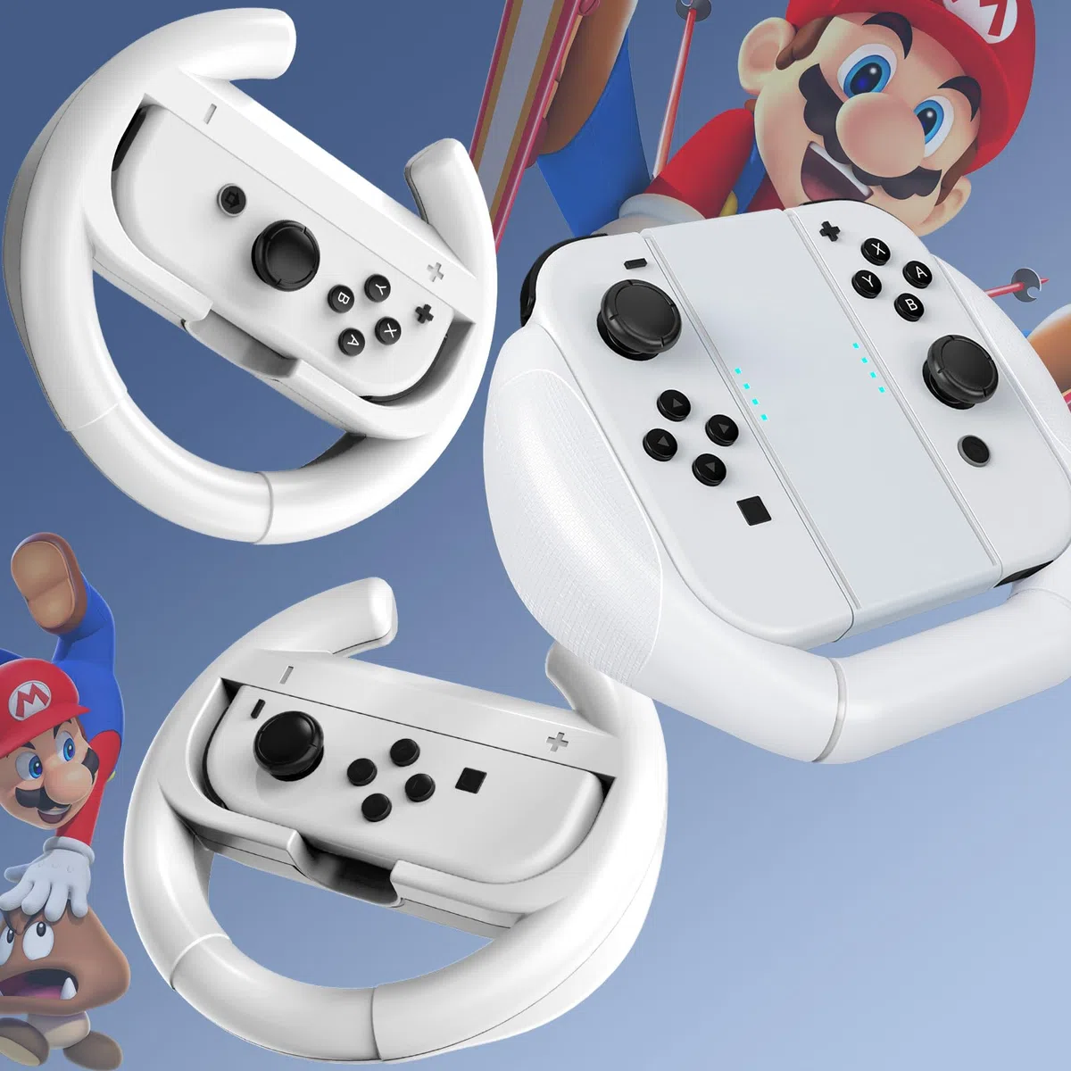 Volante Compatibile con Nintendo Switch/Switch OLED,3 in1 Joy-con Volante da Corsa Switch/OLED Controller Handle Accessori per Mario Kart 8 Deluxe,Bianco