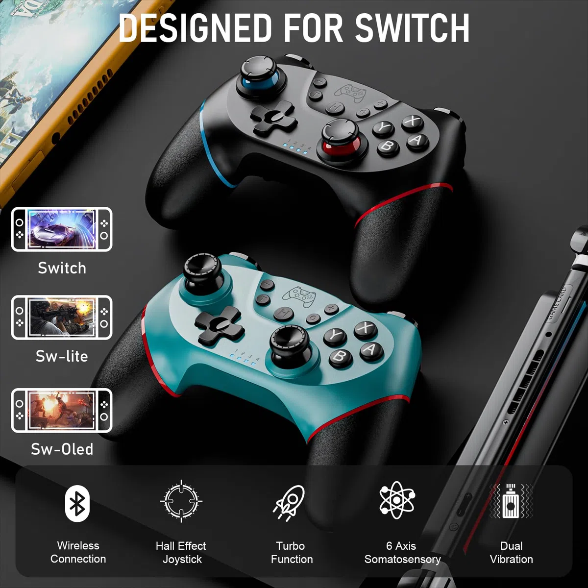 Etpark 2 Pack Controller per Switch, Bluetooth Gamepad per Switch/Switch 2/Lite/OLED, Pro Controller con Hall Joystick