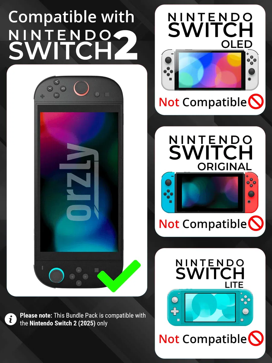 Orzly Accessori per Nintendo Switch 2 (2025) – Custodia Protettiva con Pellicola, Cavo di Ricarica, Cuffie, Edizione Regalo