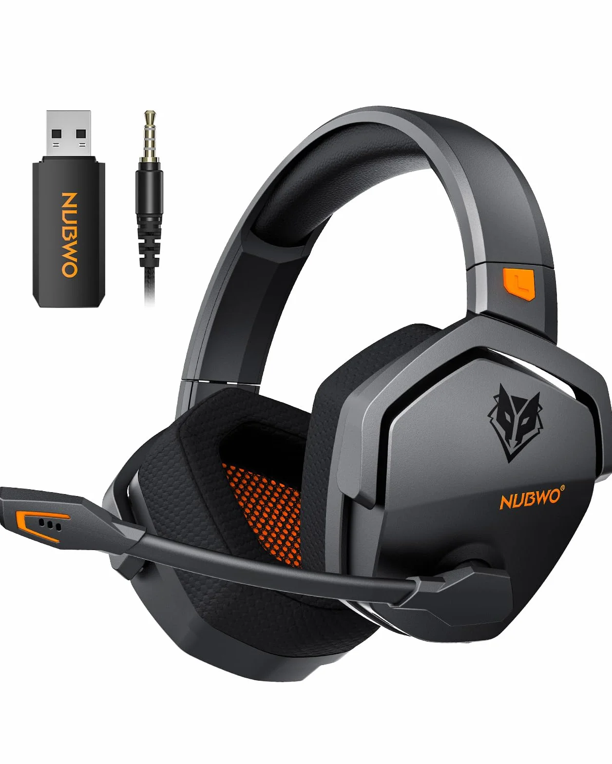 NUBWO G06 Cuffie Gaming Wireless 2.4GHz Bluetooth 5.3 Microfono 7.1 100+ Ore Arancio