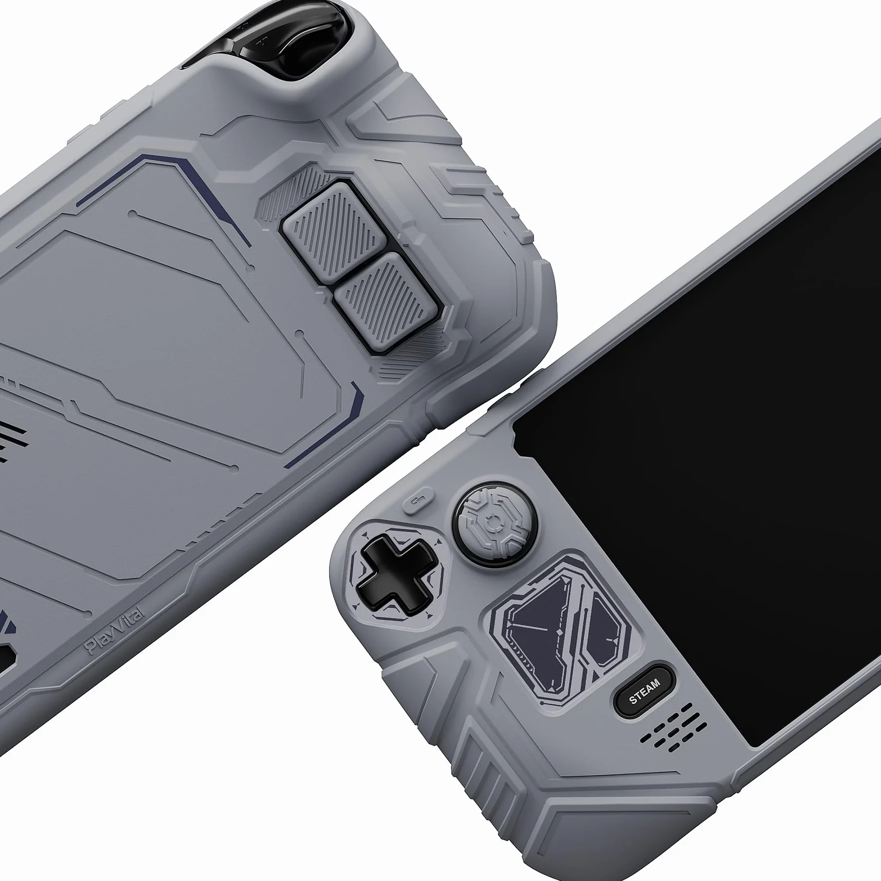 playvital Cover Skin per Steam Deck OLED/LCD, Custodia Silicone Grip Antiscivolo&Copri Levette Analogiche&Tasti Posteriori&Adesivi, Accessori per Steam Deck, Mecha-Grigio