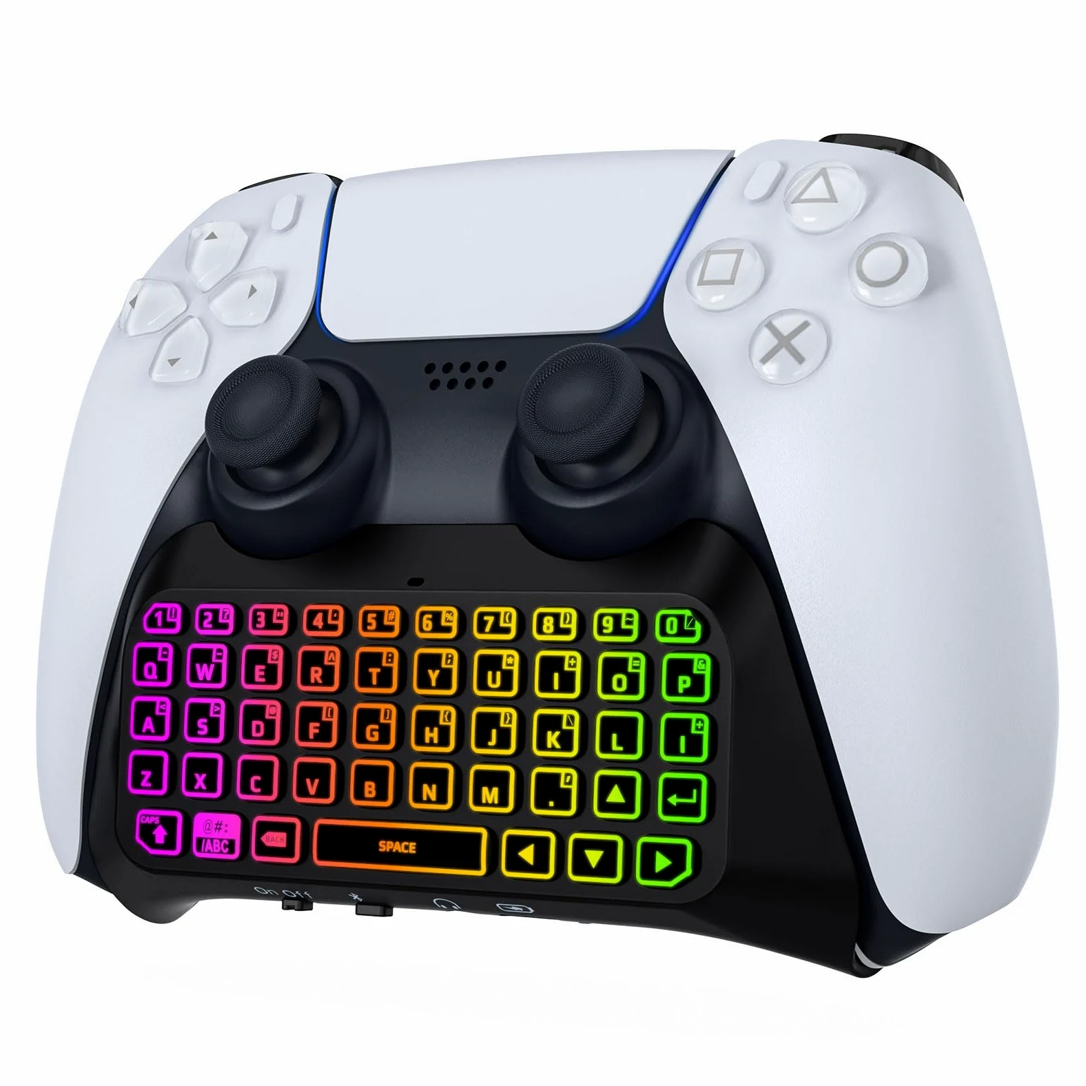 MoKo Tastiera Retroilluminata RGB Compatibile con Controller PS5, Mini Tastiera Chatpad Wireless Bluetooth, Accessori Controller Playstation 5 con Altoparlante Integrato e Jack Audio da 3,5 mm
