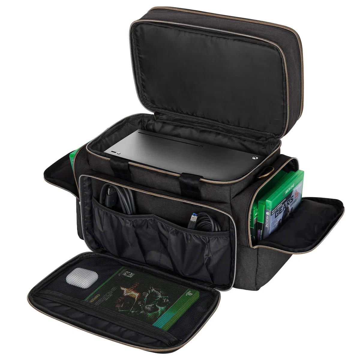 Trunab Borsa da Viaggio per Console Compatibile con Xbox Series X, Borsa a Doppio Strato con Molteplici Tasche per Controller Xbox, Giochi, Cuffie, Cavi, Hard Disk Portatile e Altri Accessori, Nero