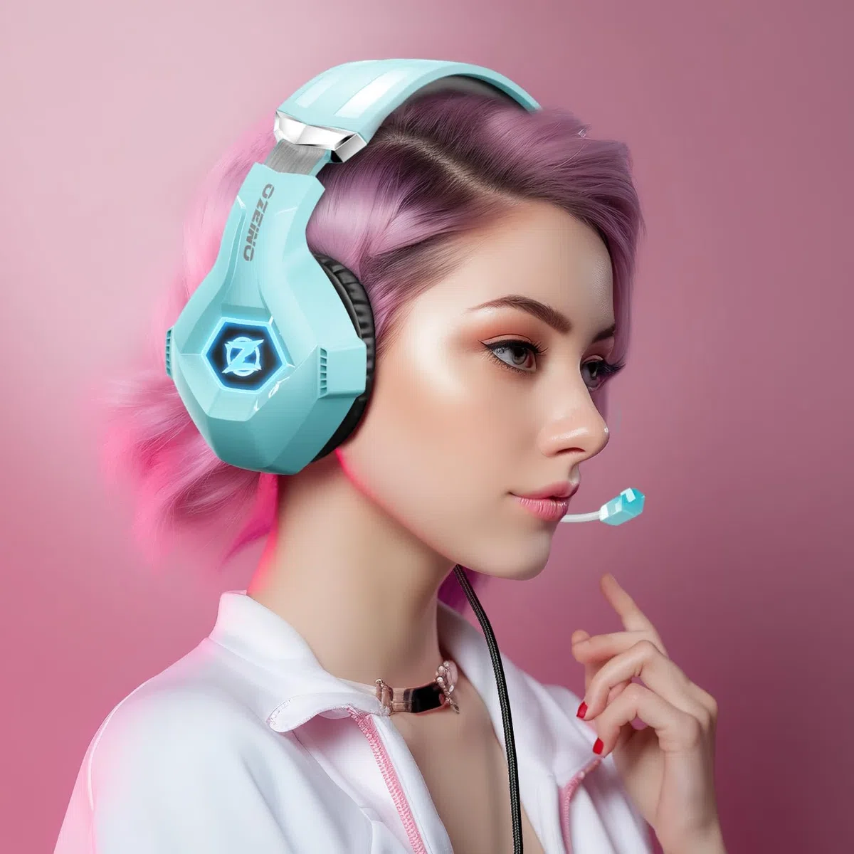 Cuffie da gaming Ozeino con microfono suono stereo illuminazione RGB per PS5 PS4 Xbox One PC Switch celeste
