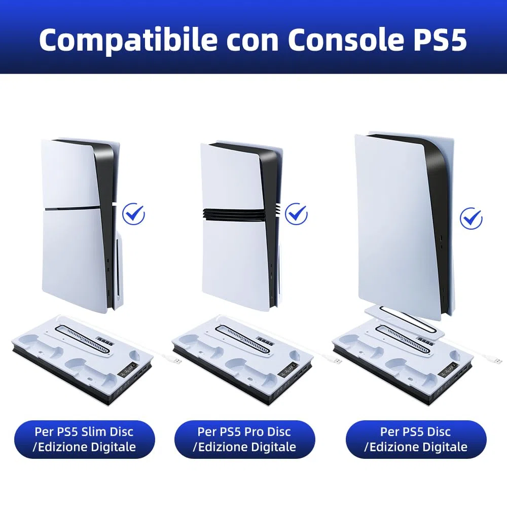 Wigearss Supporto Verticale di Raffreddamento PS5 con Doppio Controller Caricatore per PS5/PS5 Slim/PS5 PRO UHD/Digital Edition