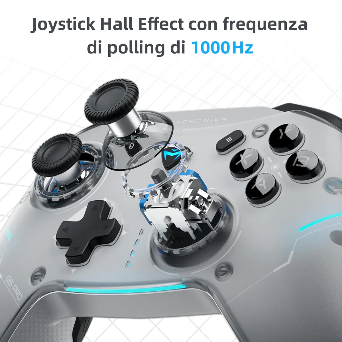 Machenike G5PROMAXSE Controller Bluetooth con Base di Ricarica, Joystick Effetto Hall, Controller Wireless per Switch/Mac/PC/iOS/Android, 2.4G/BT/USB, 1000Hz/1000mAh, Vibrazione, Bianco