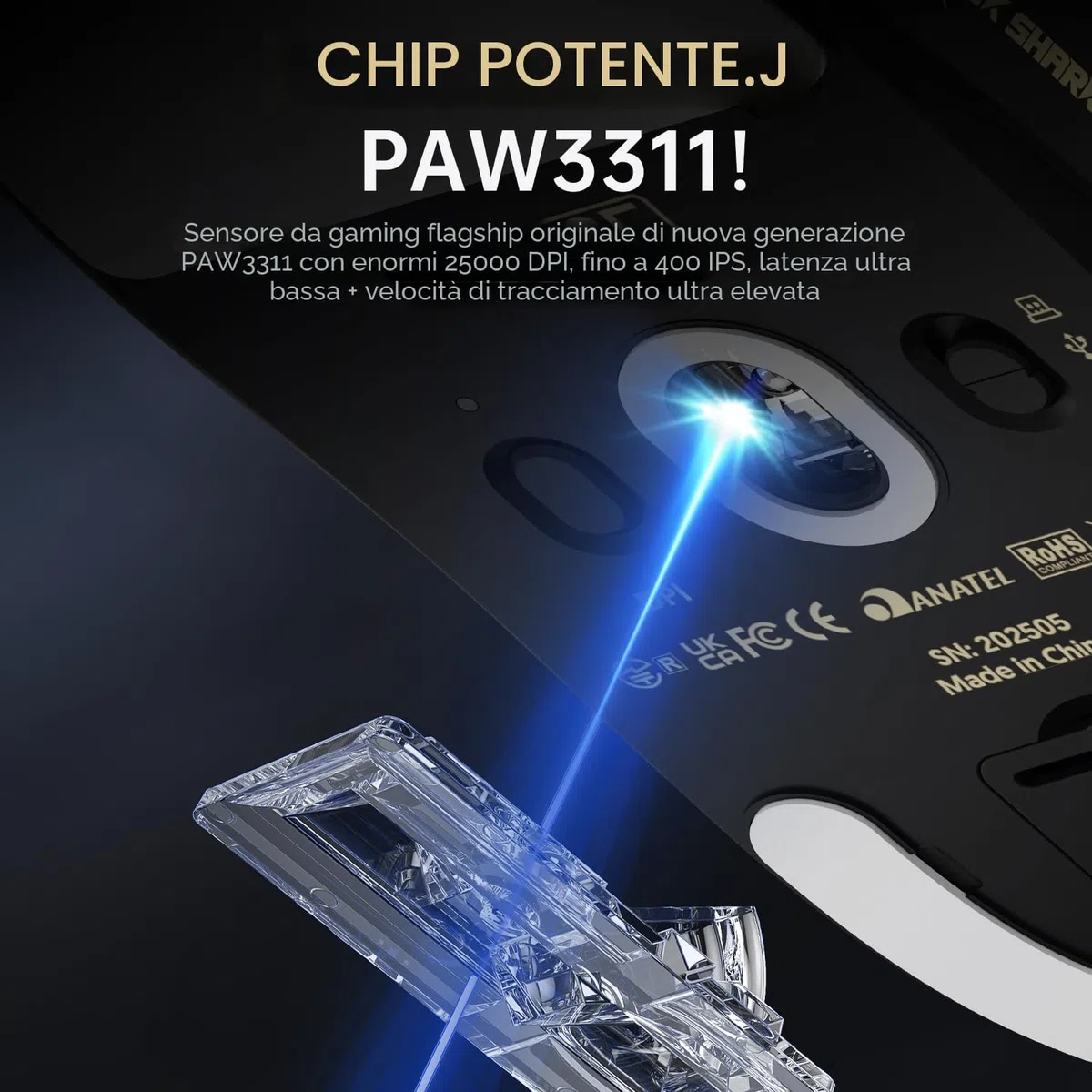 ATTACK SHARK X8SE Gaming Mouse, 55g Superlight, PixArt PAW3311 Sensor, 2.4G Wireless/Wired, 25000 DPI, 500mAh, Black