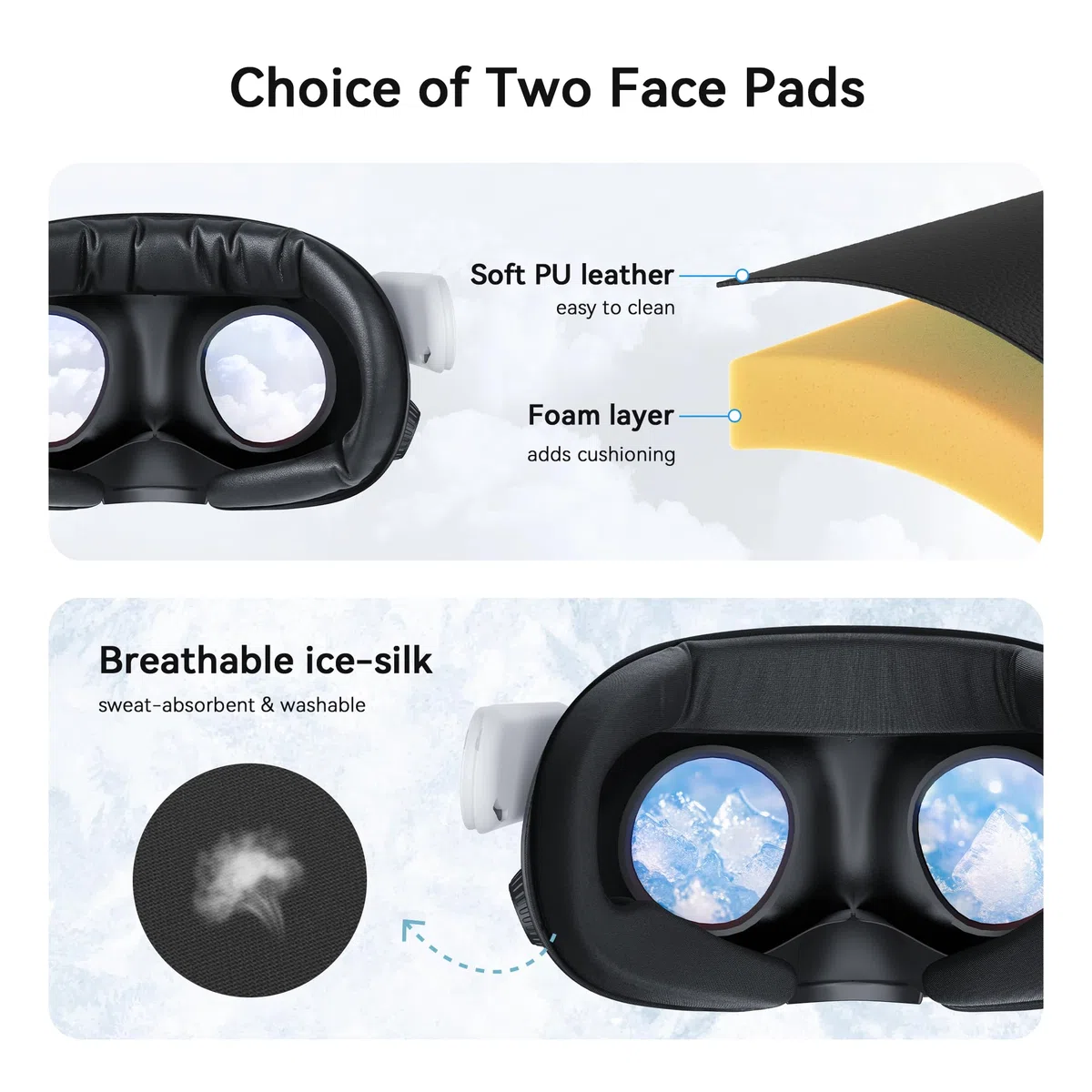 AMVR FC4A Face Cover Pad Facial Interface do Meta Quest 3, imbottitura in seta ghiaccio z wentylacją