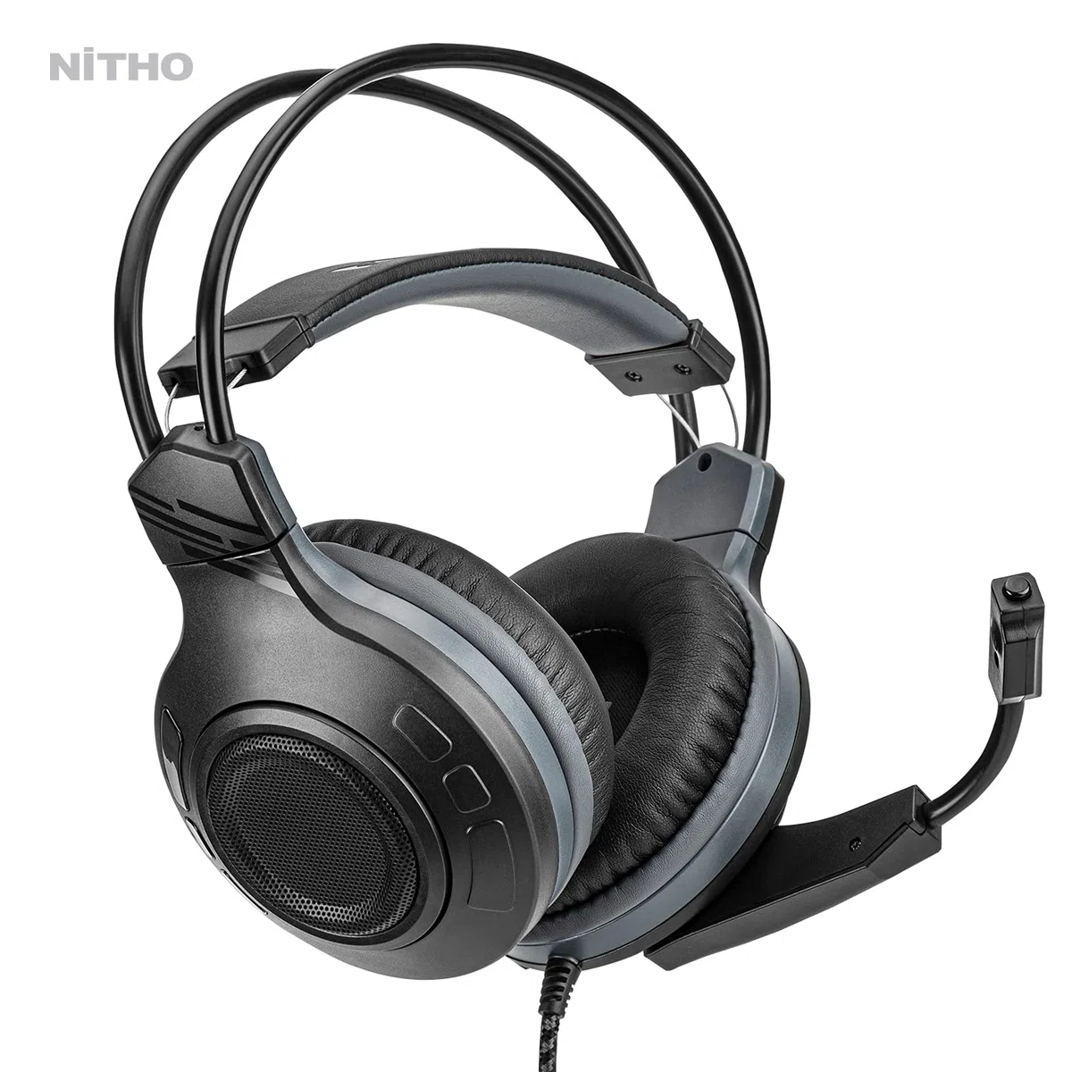 NITHO Atlas Cuffie Gaming Over-Ear 50 mm Microfono Flessibile Audio Stereo Jack 3.5 mm PC PS4 PS5 Xbox Smartphone Nero