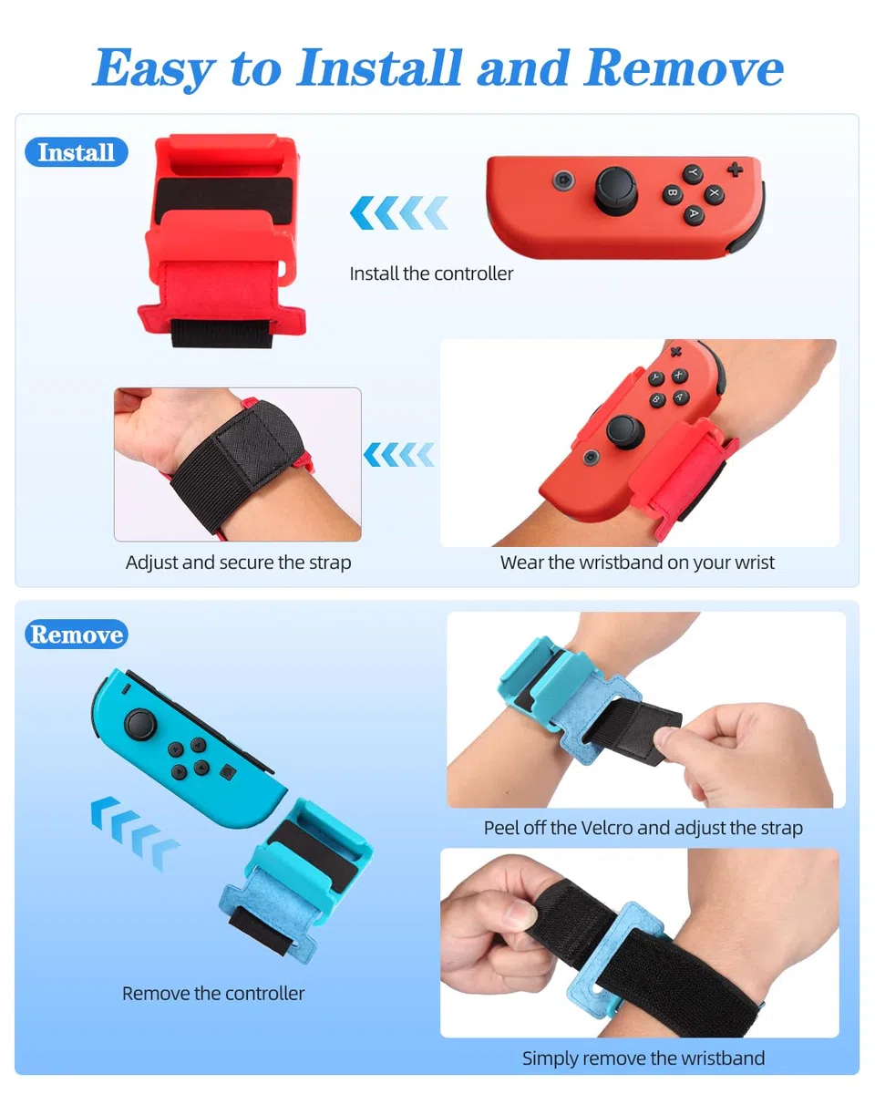 Bracciali Compatibile con Dance 2024 2023 2022 2021, Cinghie da Ballo Elastiche e Regolabili per Switch & Switch Oled, Confezione da 2 per Adulti e Bambini,Rosso e Blu
