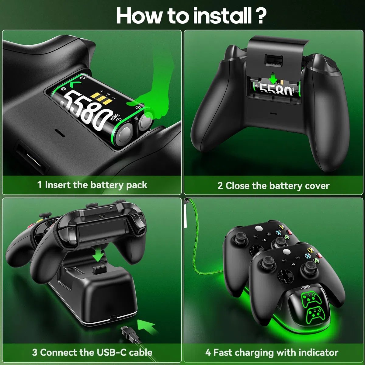 OIVO Ricarica Controller Xbox con 2x5580mWh Batteria Ricaricabile per Xbox One/Series X/S