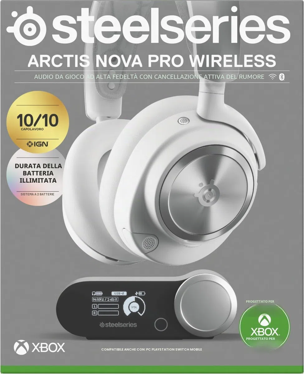 SteelSeries Arctis Nova Pro X Cuffie da gaming wireless multi-sistema driver magnetici al neodimio cancellazione attiva del rumore Infinity Power System Xbox PC PS5 Switch Mobile