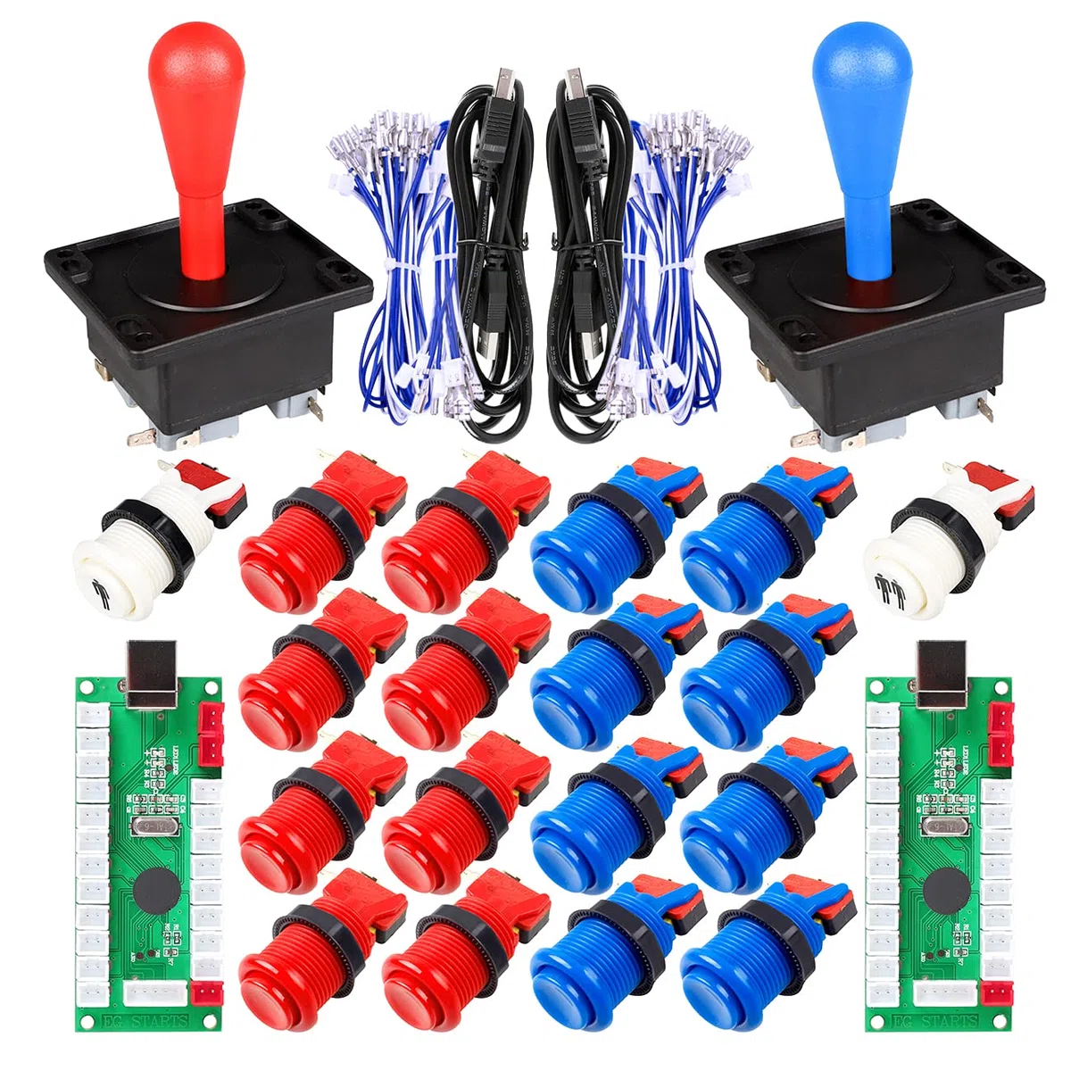 EG STARTS Arcade Game Parti Mame USB Cabinet USB Encoder to Arcade Joystick 18x Happ Arcade Push Button Kit Colore Blu + Rosso