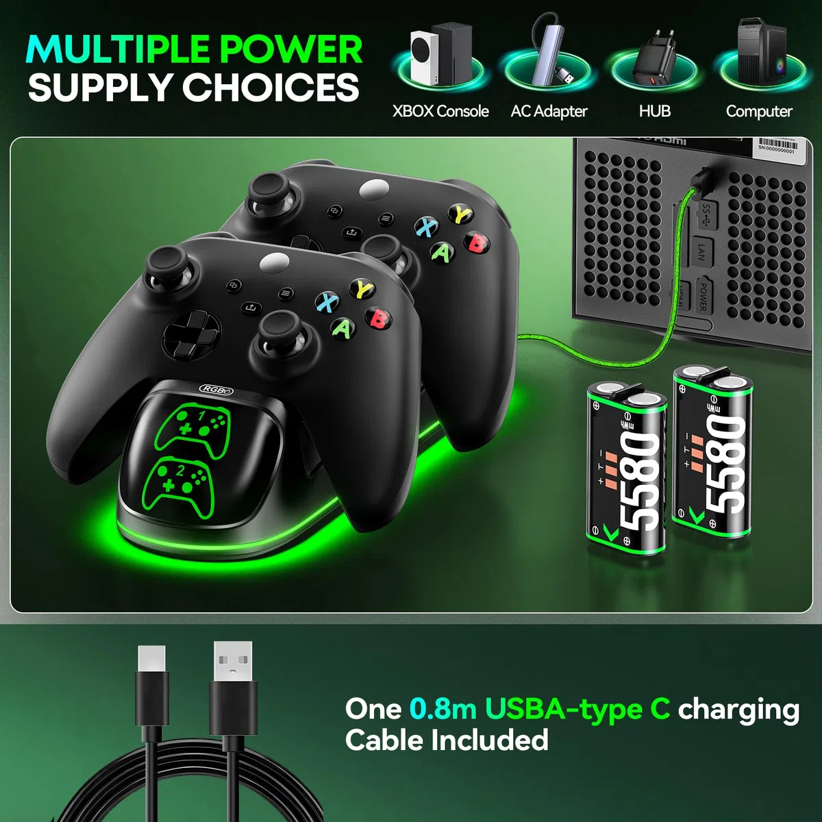 OIVO Ricarica Controller Xbox con 2x5580mWh Batteria Ricaricabile per Xbox One/Series X/S
