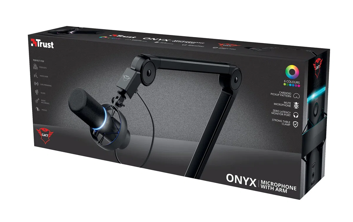 GXTrust 255+ Onyx Microfono Professionale con Braccio da Streaming, Microfono USB con Motivo Cardiode, Filtro Pop, Microfono per Gaming, Podcast, ASMR, Registrazione, Trasmissione - Nero