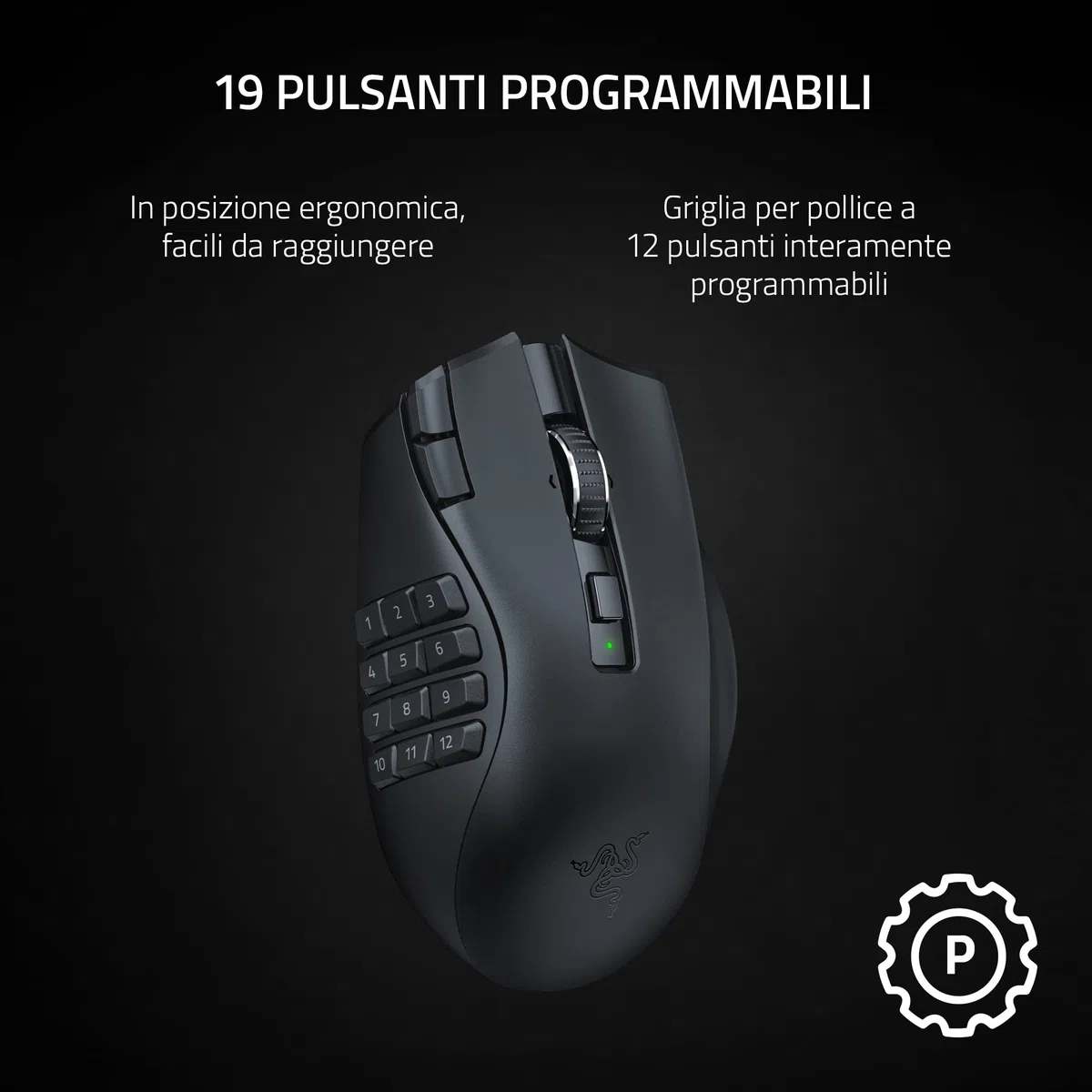 Razer Naga V2 HyperSpeed Mouse da Gioco MMO Wireless Ergonomico 19 Pulsanti Programmabili Nero
