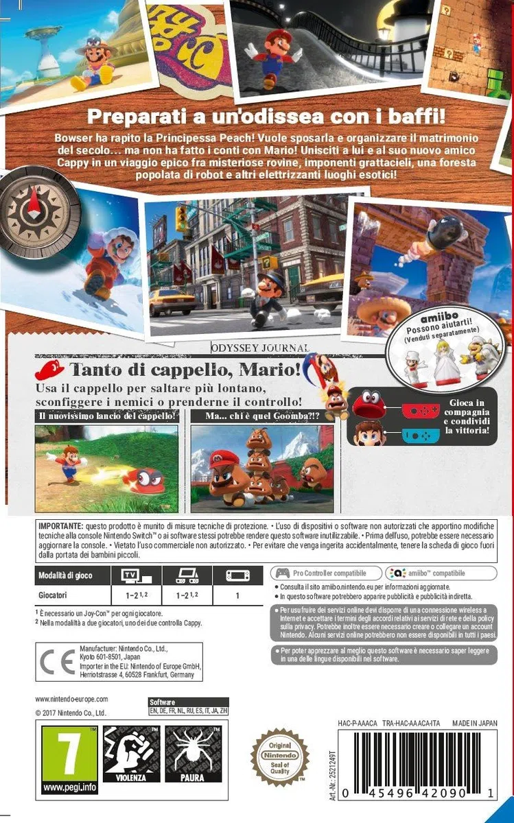 Super Mario Odyssey Videogioco Nintendo Ed. Italiana Scheda