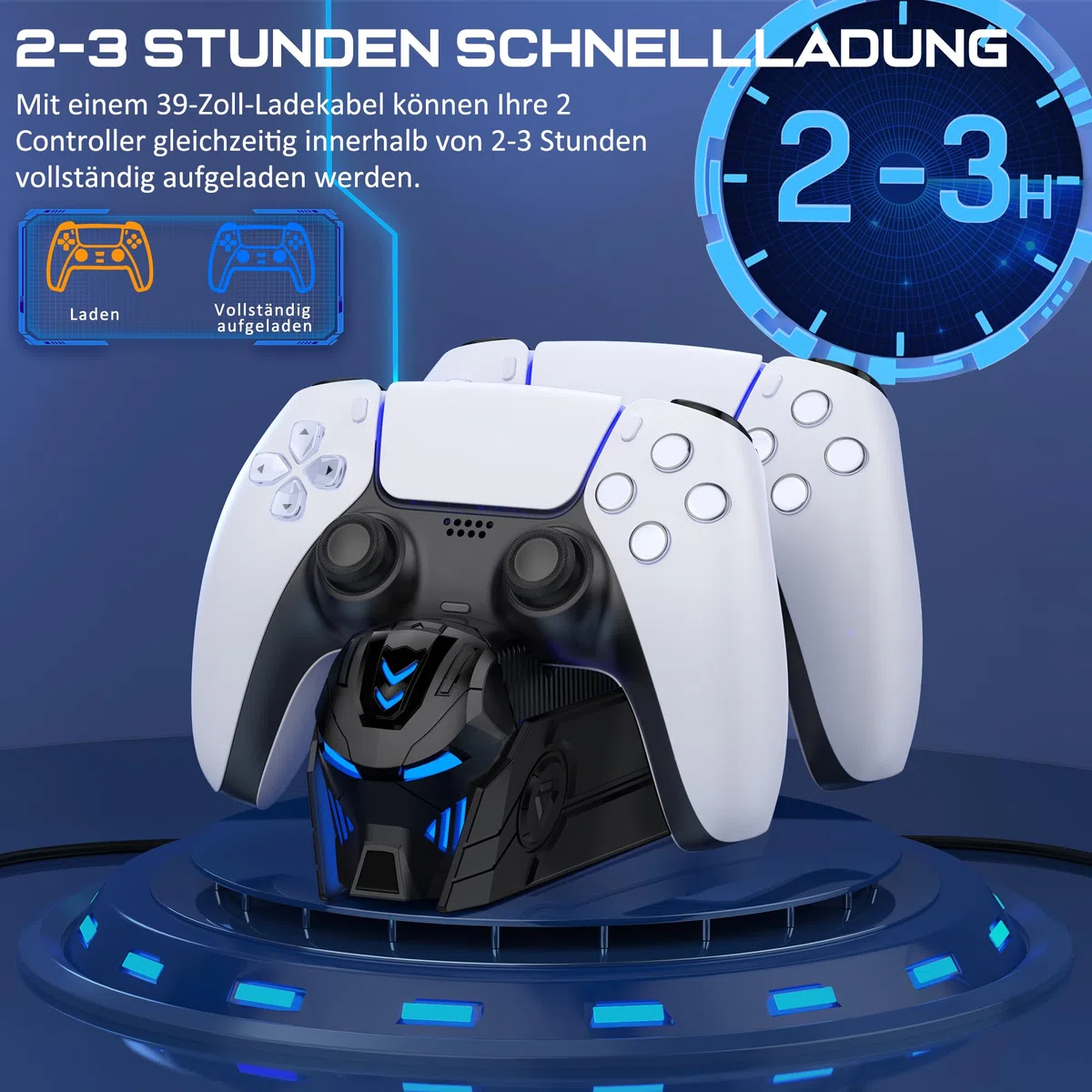 Caricatore Joystick PS5, Accessori PS5 con Aspetto Tecnologicamente Interessante/Ricarica Rapida/Indicatori LED e Segnali Acustici, Base Ricarica Dual PS5 Controller/Edge Controller(Nero)