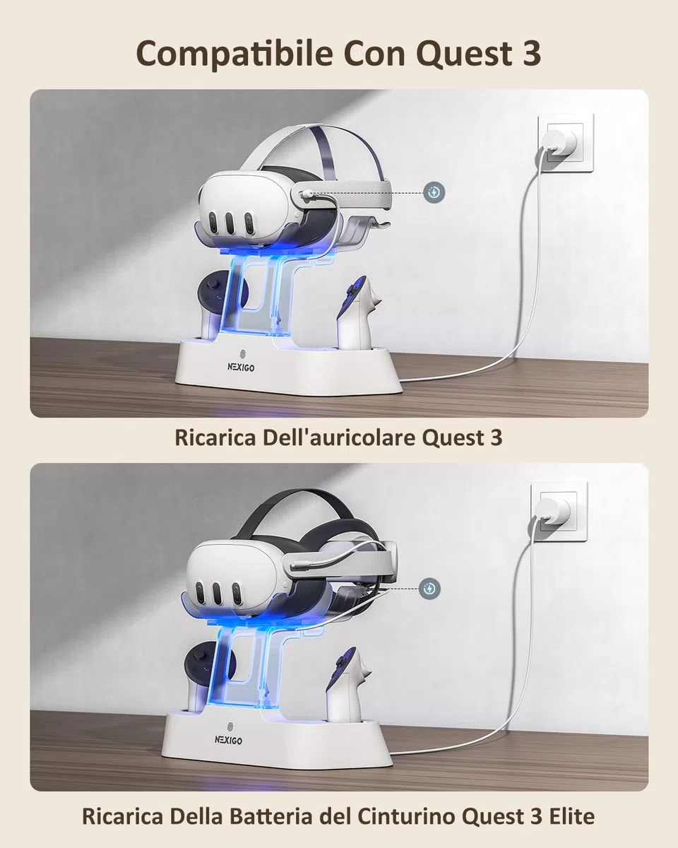 NexiGo Charging Dock LED Light for Oculus Quest 3 with Elite Strap Battery Support