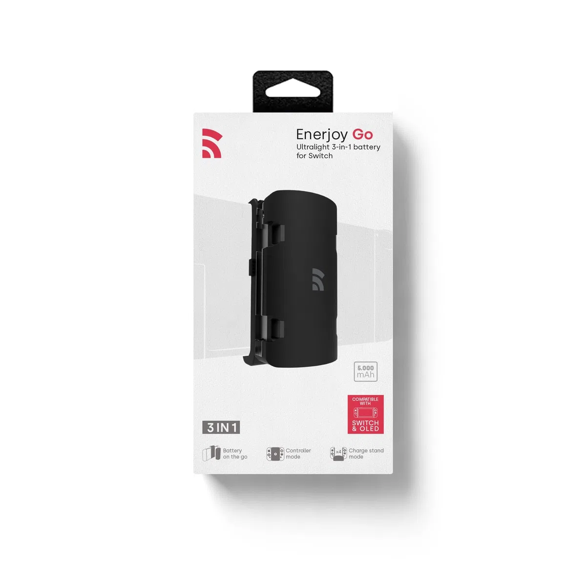 Remotto Enerjoy Go - Caricatore portatile per Nintendo Switch & OLED - Batteria esterna 3 in 1: ricarica wireless, modalità telecomando e modalità base di ricarica Joy-Cons - Accessori Switch