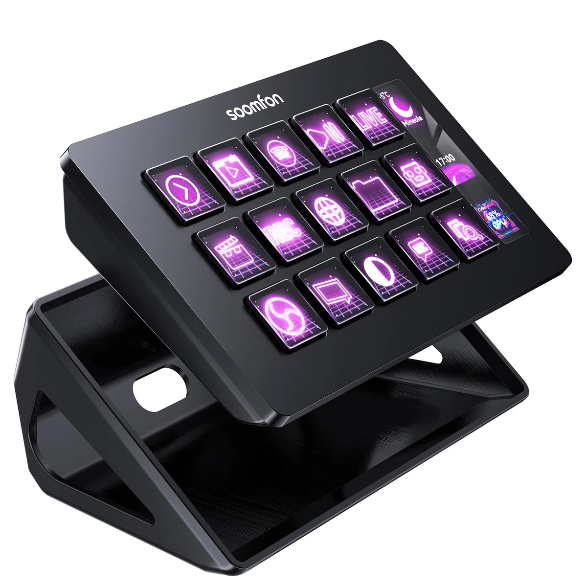 SOOMFON Stream Controller Deck V.2024, 15 Macro Pulsanti LCD Personalizzabili per OBS, Twitch, YouTube, Live-Streaming